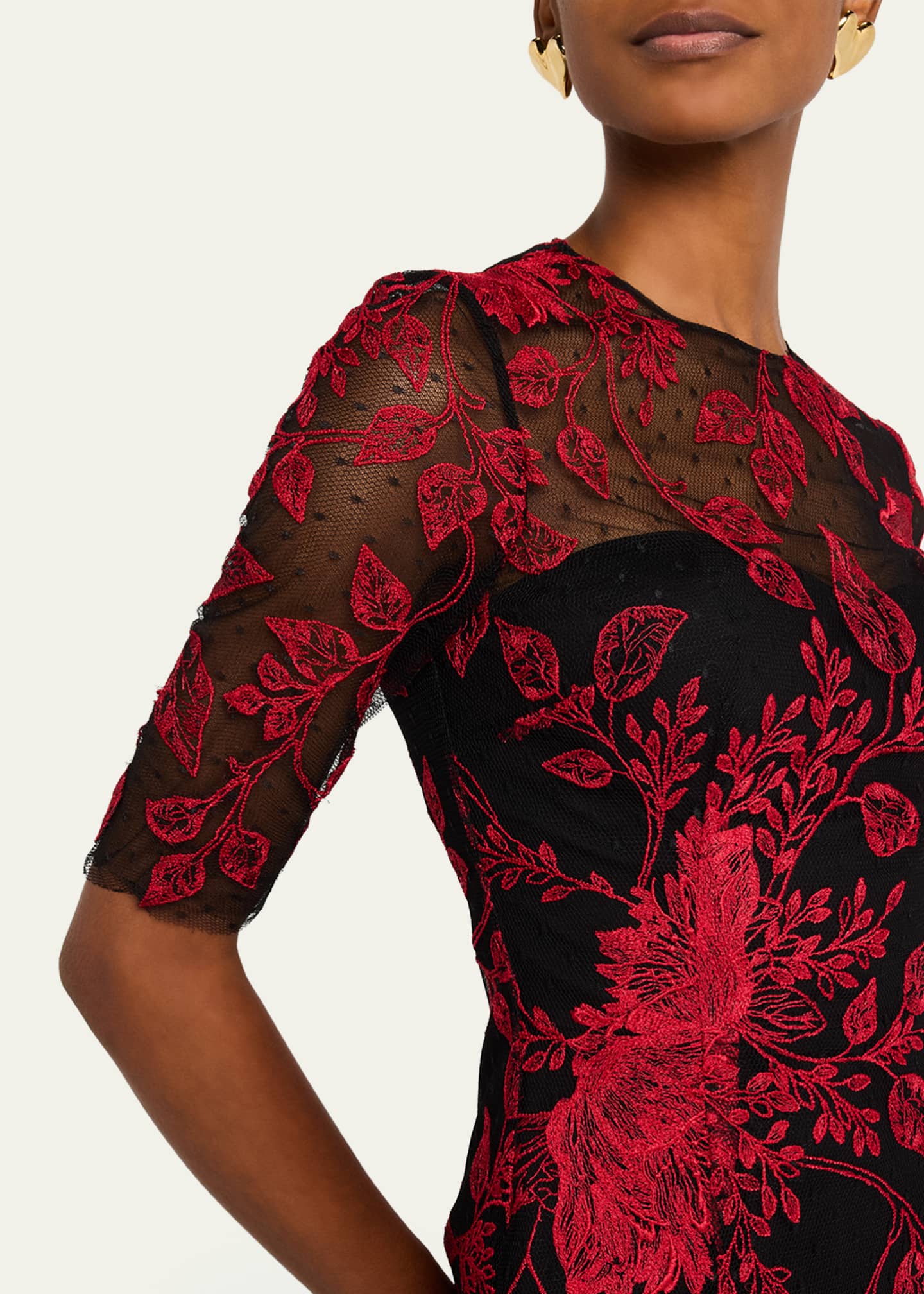 Rickie Freeman for Teri Jon Floral-Embroidered Lace Trumpet Gown Image 5 of 5
