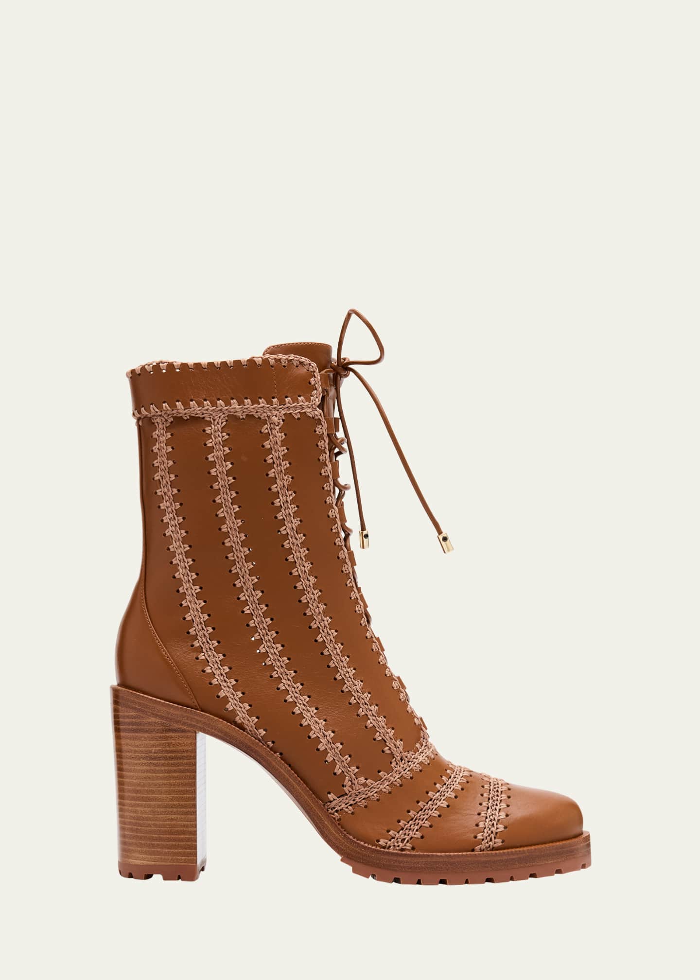 Alexandre Birman Regina Crochet Leather Combat Booties
