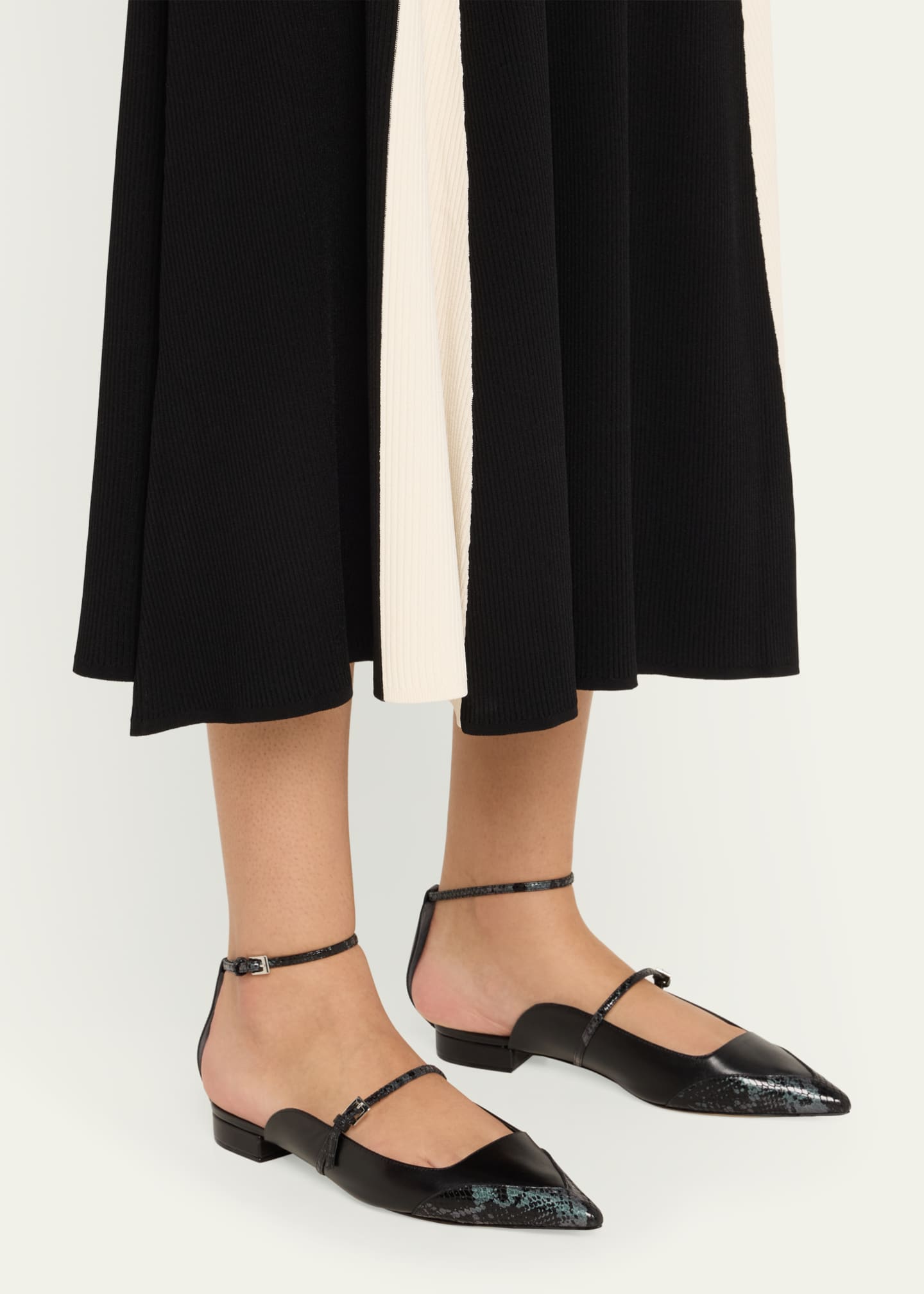 Alexandre Birman Odessa Snakeskin-Print Ankle-Strap Ballerina Flats Image 2 of 6