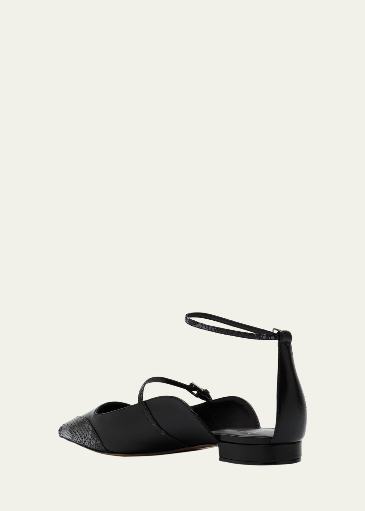 Alexandre Birman Odessa Snakeskin-Print Ankle-Strap Ballerina Flats Image 4 of 6