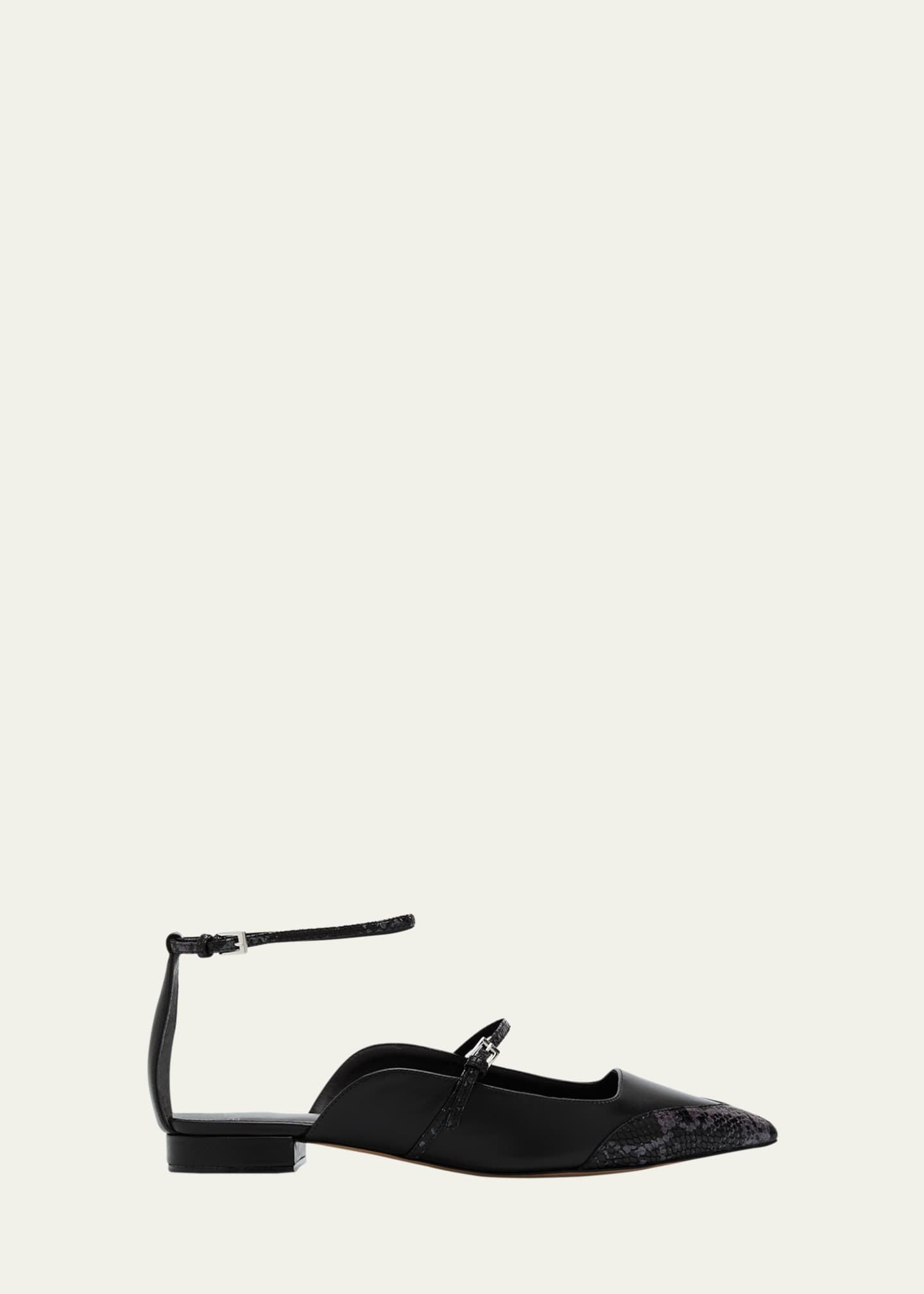 Alexandre Birman Odessa Snakeskin-Print Ankle-Strap Ballerina Flats Image 1 of 6