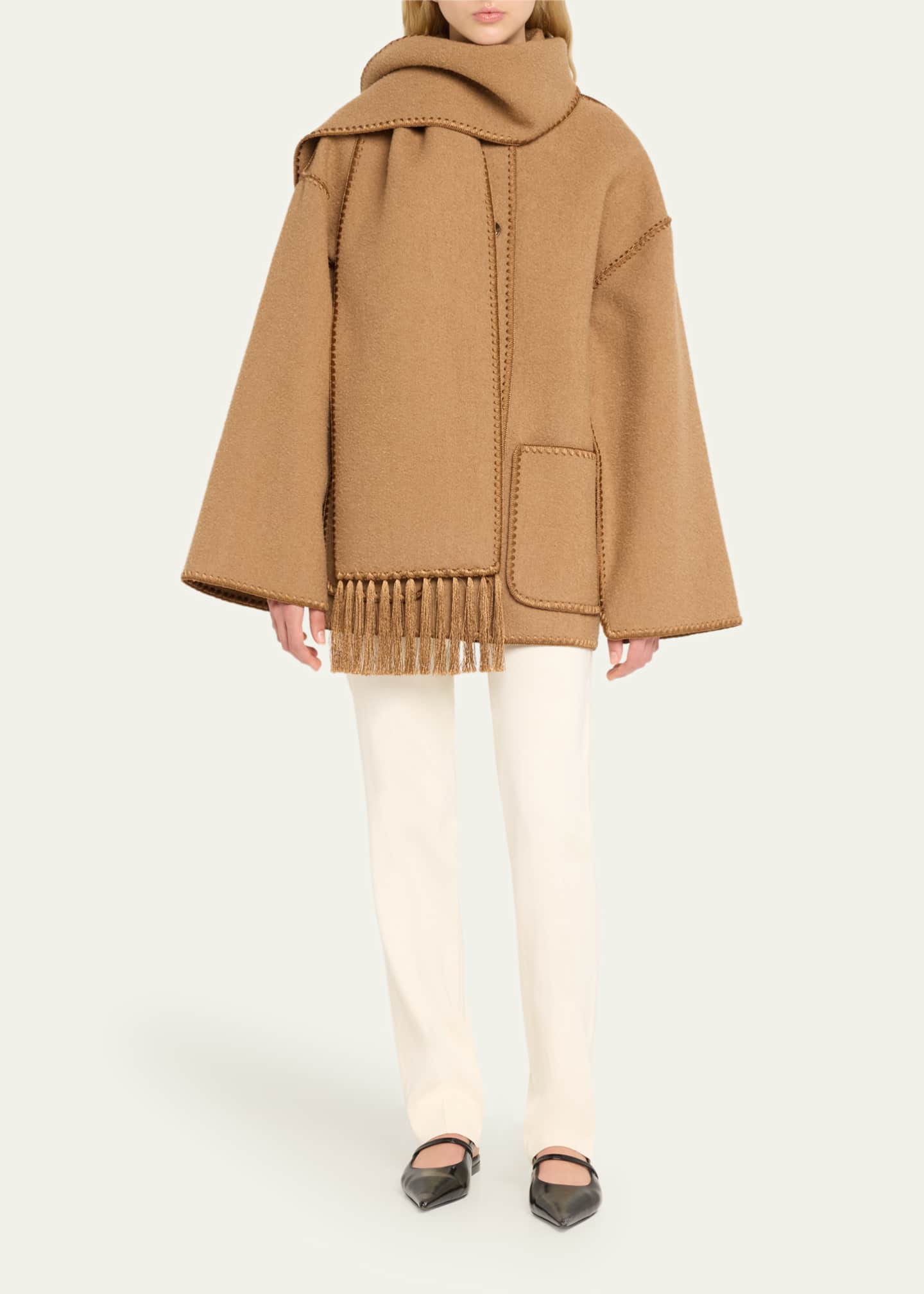 Toteme Fringe Embroidered Scarf Wool Jacket Image 2 of 5