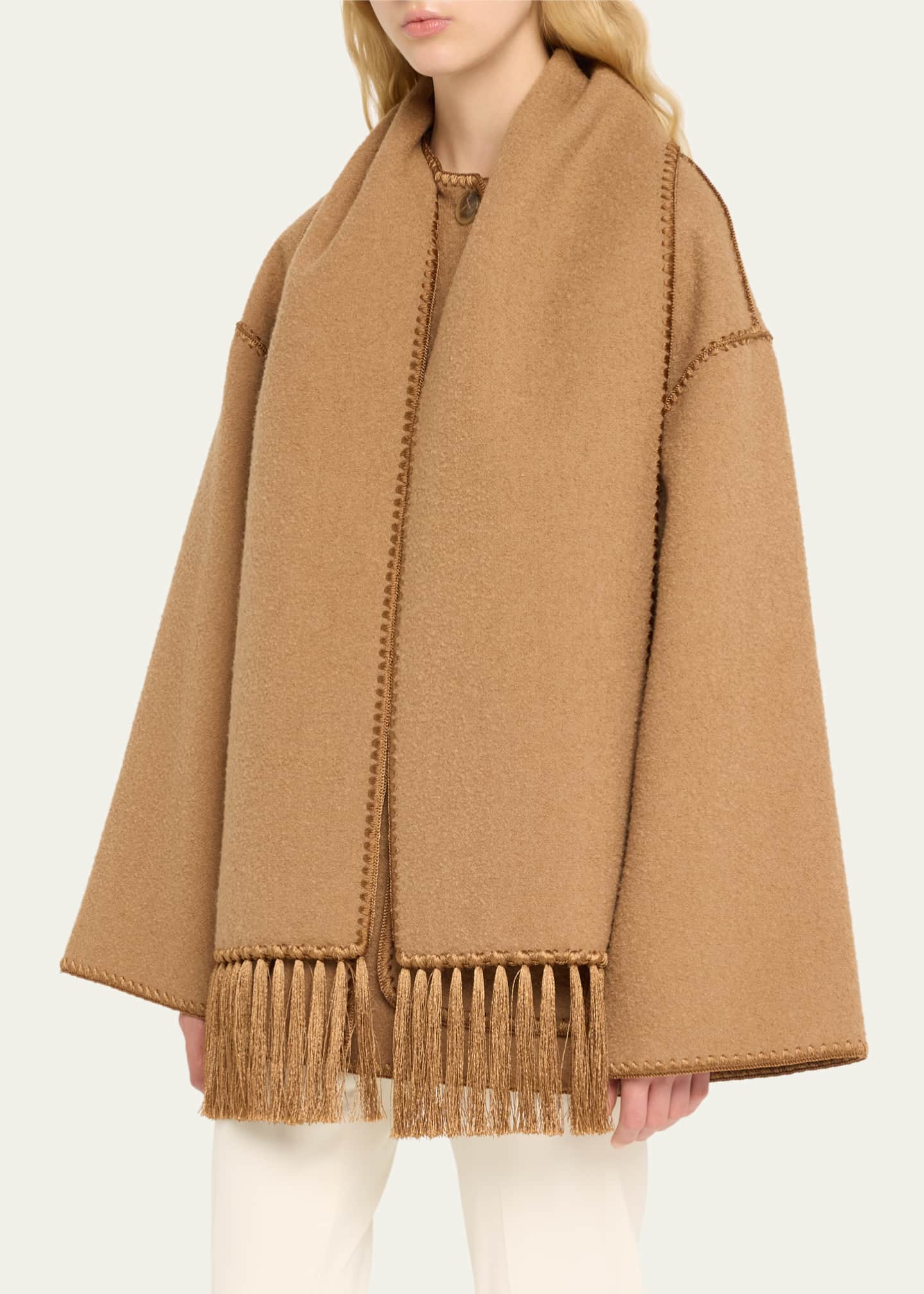 Toteme Fringe Embroidered Scarf Wool Jacket Image 4 of 5