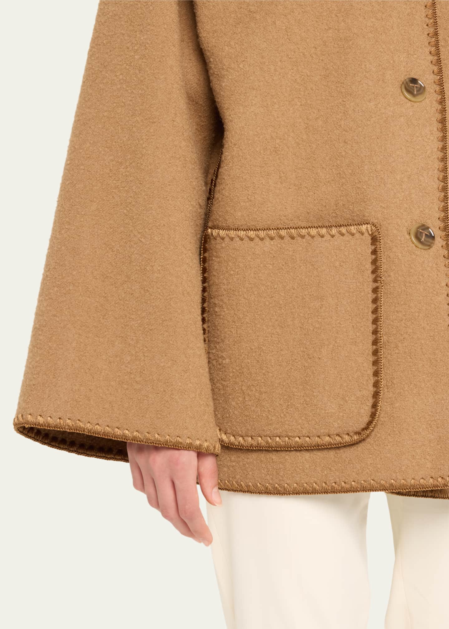 Toteme Fringe Embroidered Scarf Wool Jacket Image 5 of 5