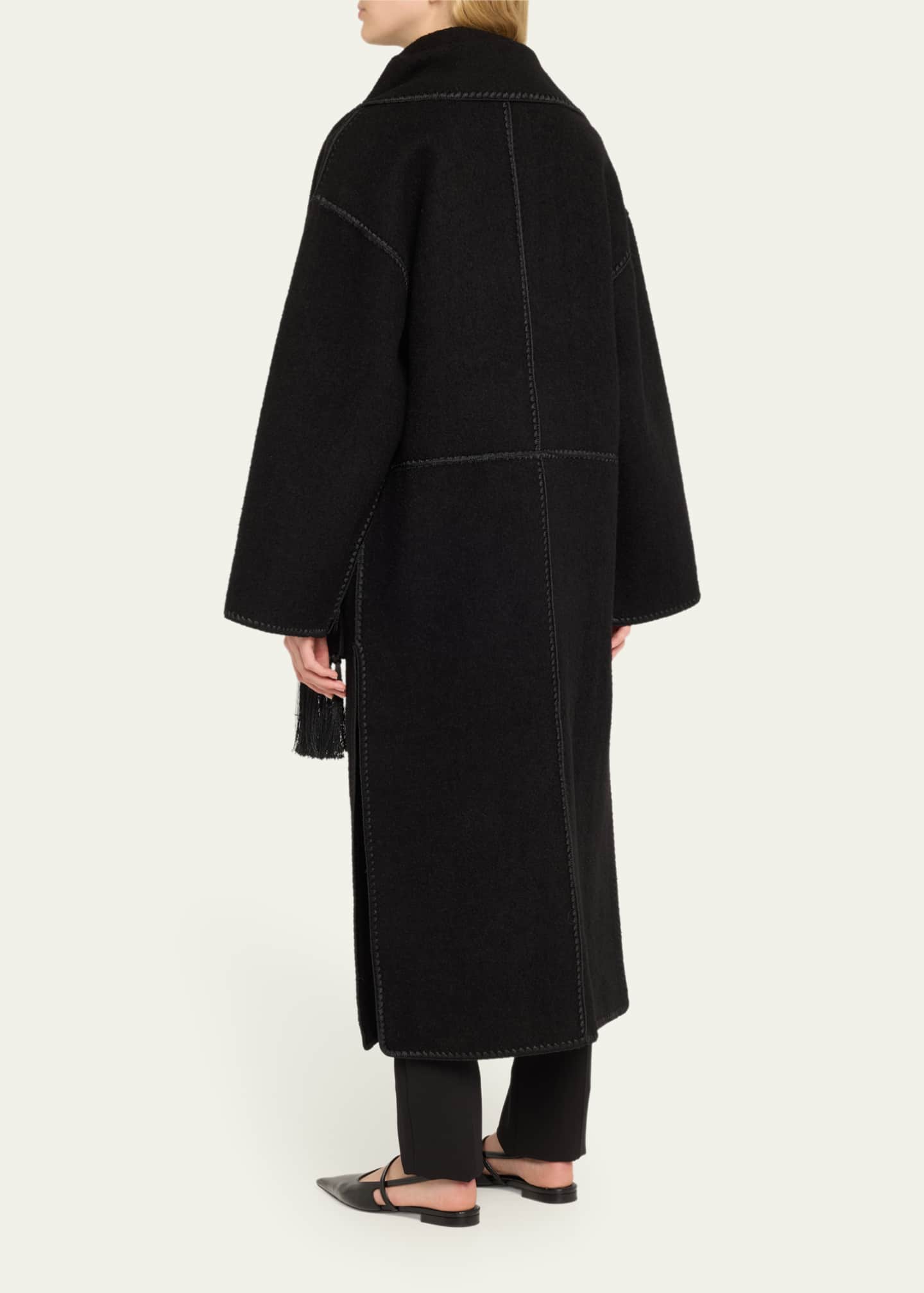 Fringe Embroidered Scarf Wool Coat