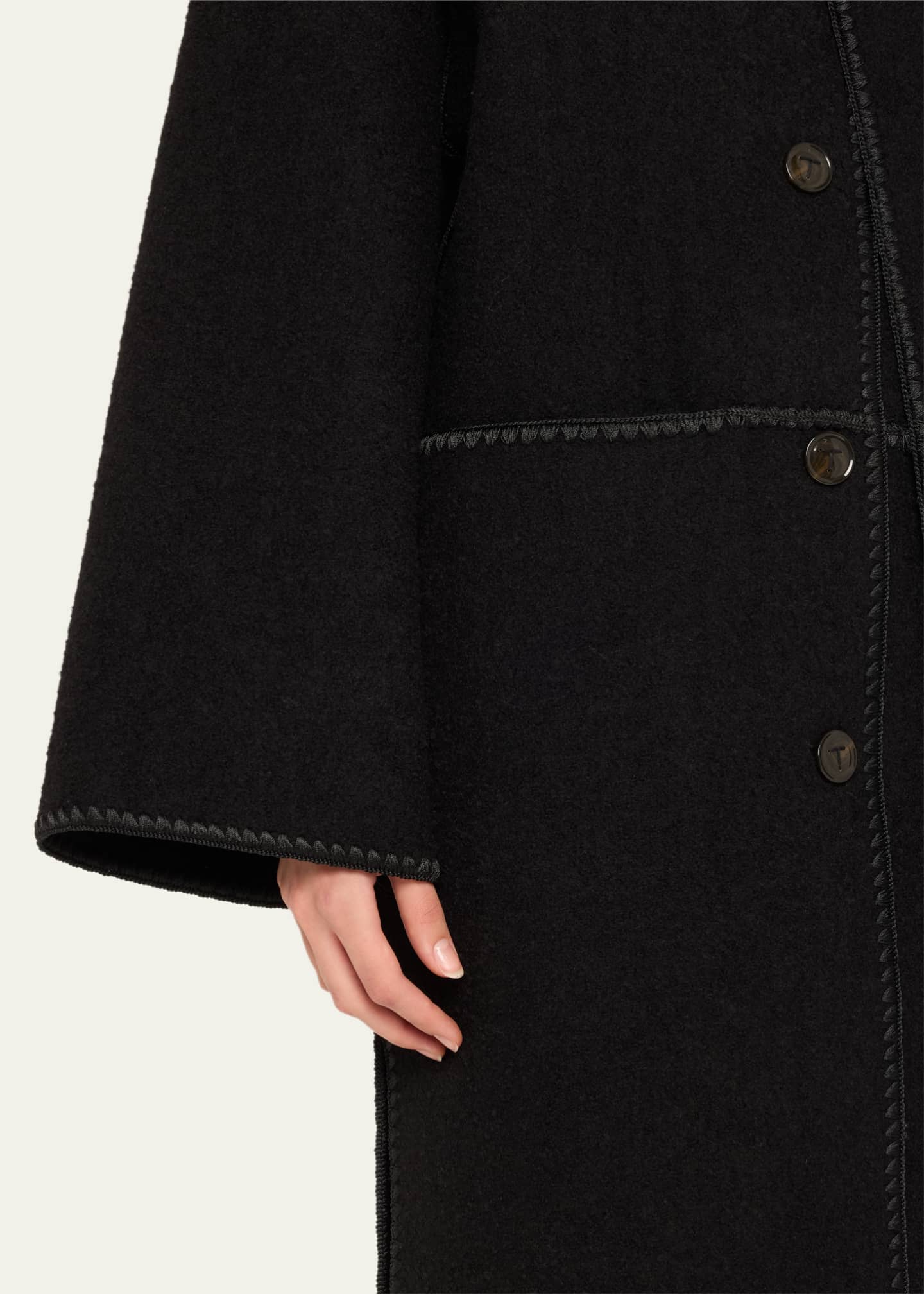 Fringe Embroidered Scarf Wool Coat