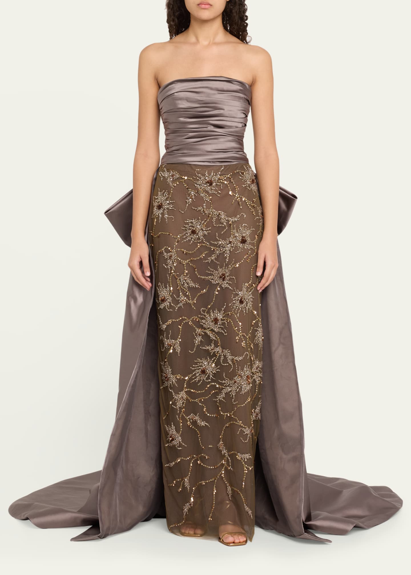 Atelier Prabal Gurung Babe Sequined Strapless Gathered Gown with Train Image 2 of 5