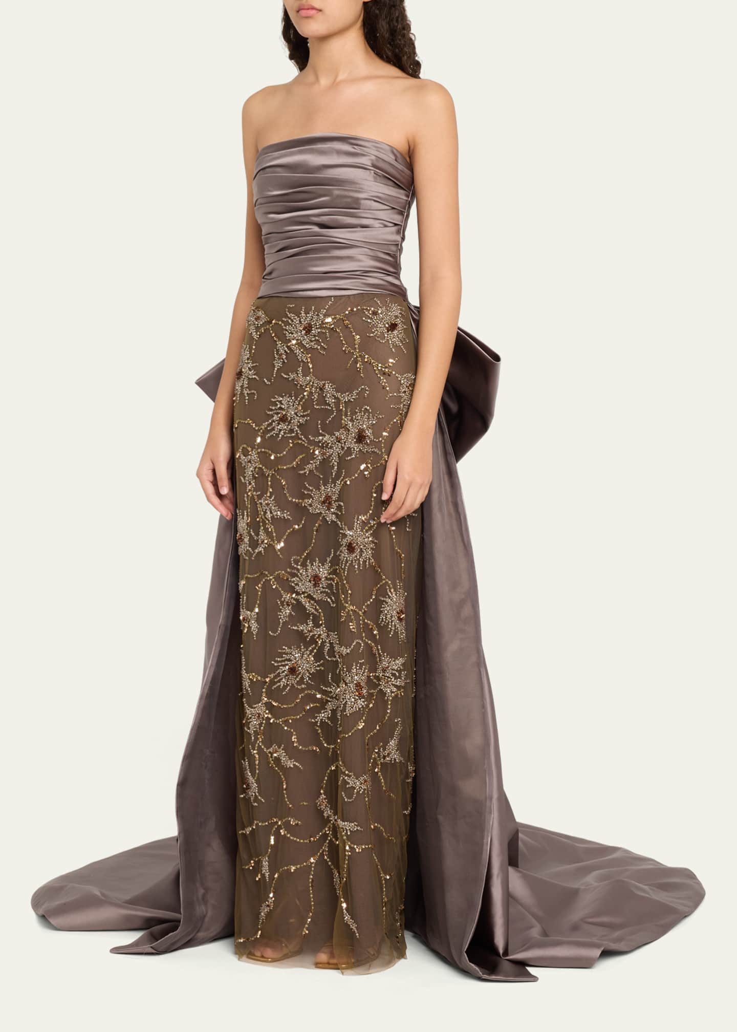 Atelier Prabal Gurung Babe Sequined Strapless Gathered Gown with Train Image 4 of 5