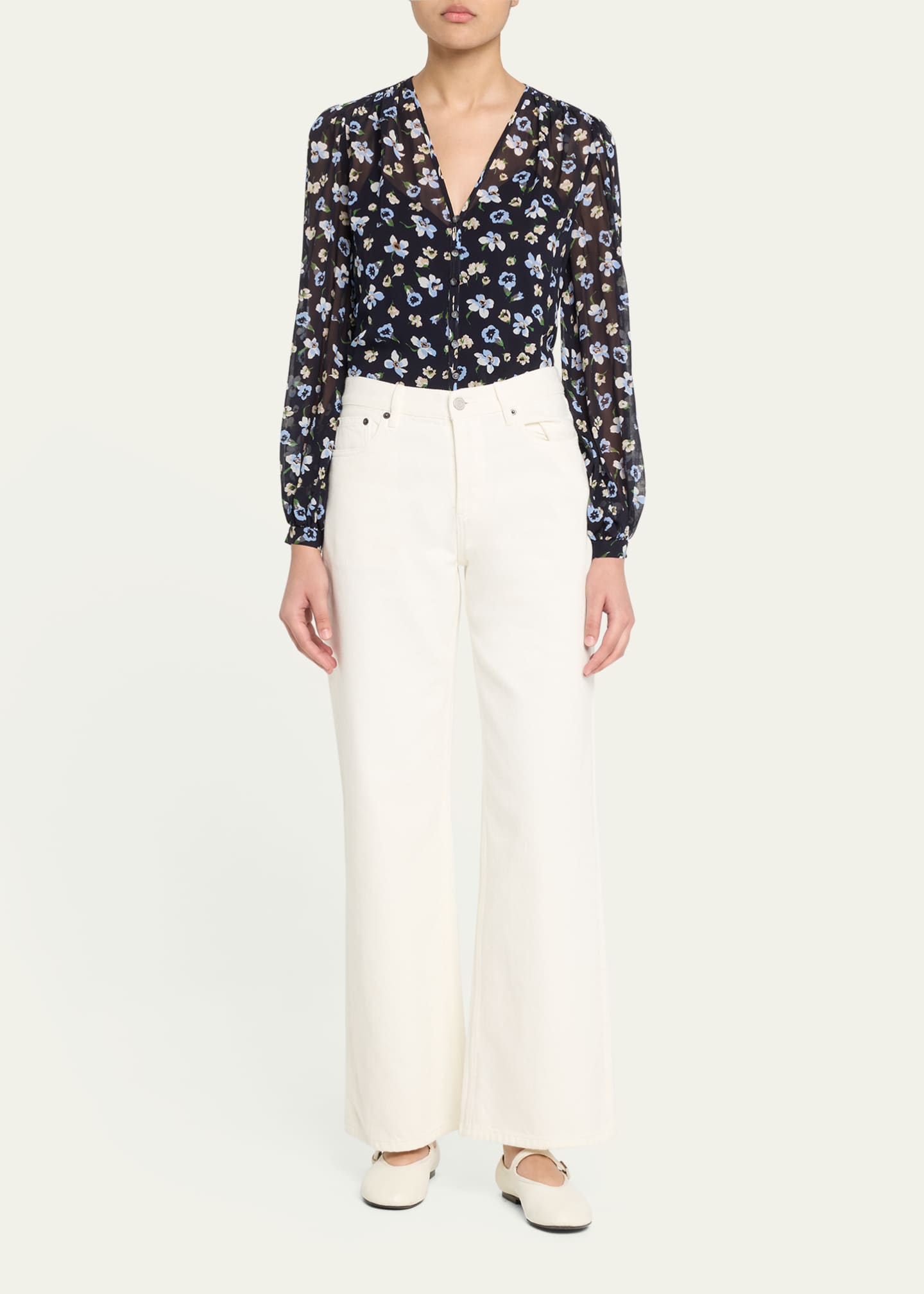 Veronica Beard Alec Long-Sleeve Floral Silk Top Image 2 of 5