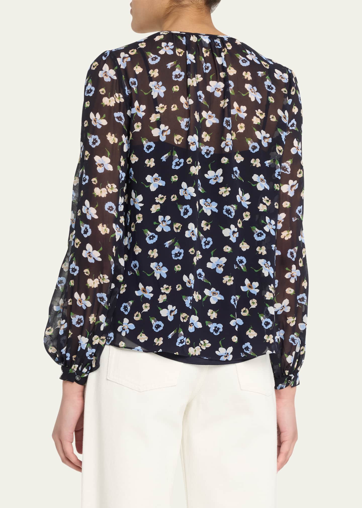 Veronica Beard Alec Long-Sleeve Floral Silk Top Image 3 of 5
