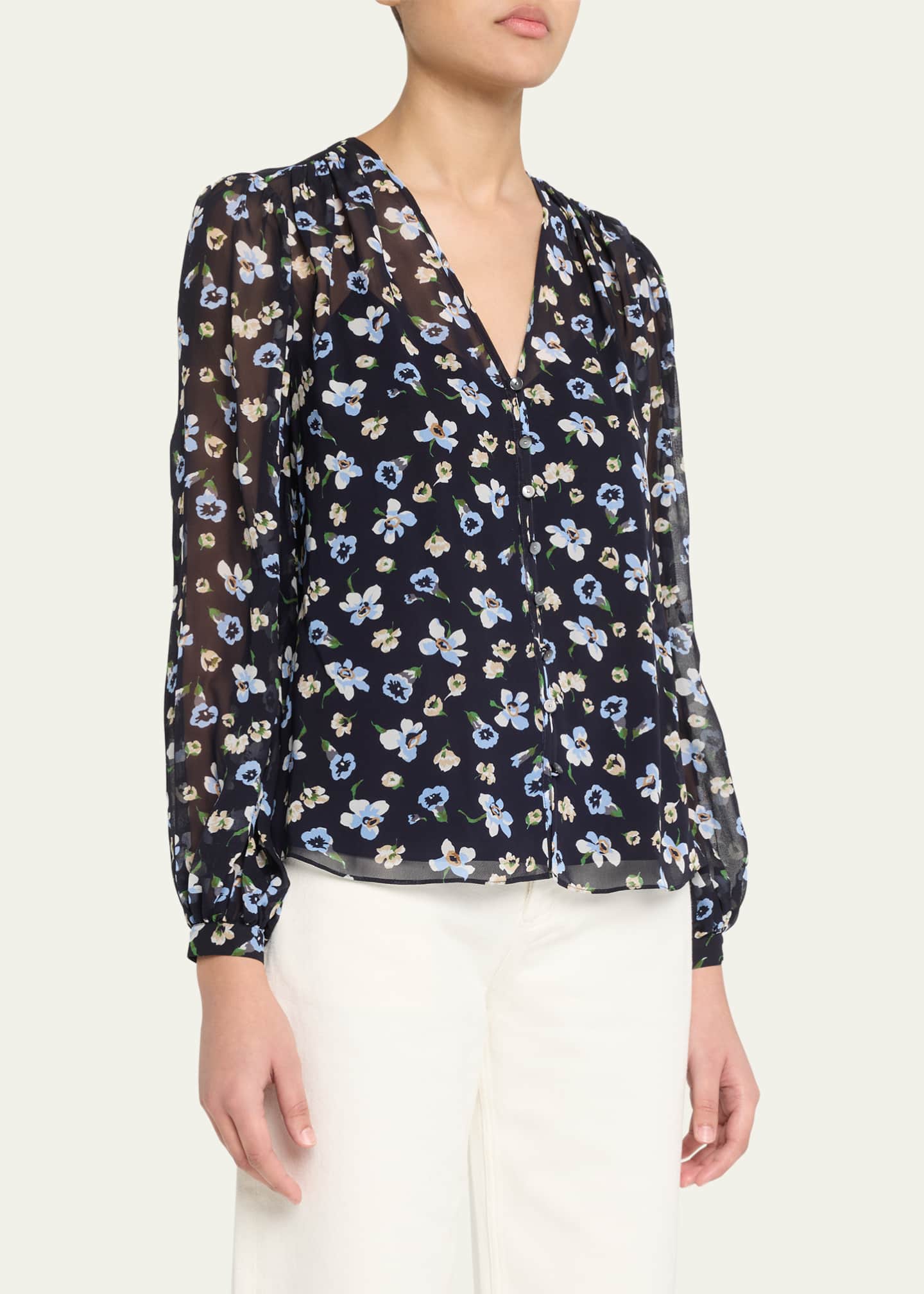 Veronica Beard Alec Long-Sleeve Floral Silk Top Image 4 of 5