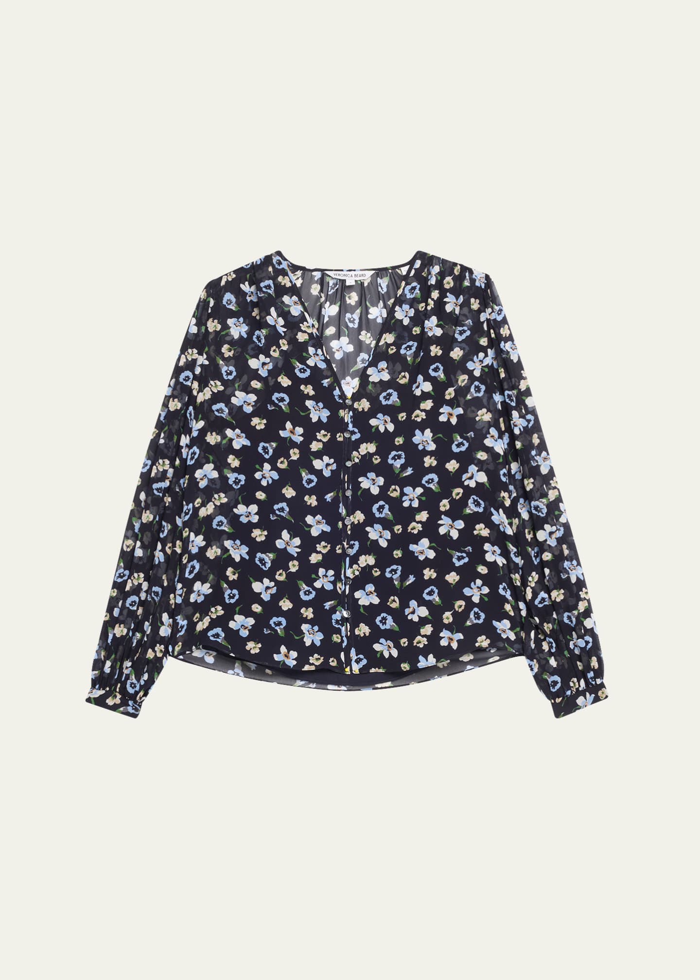Veronica Beard Alec Long-Sleeve Floral Silk Top Image 1 of 5