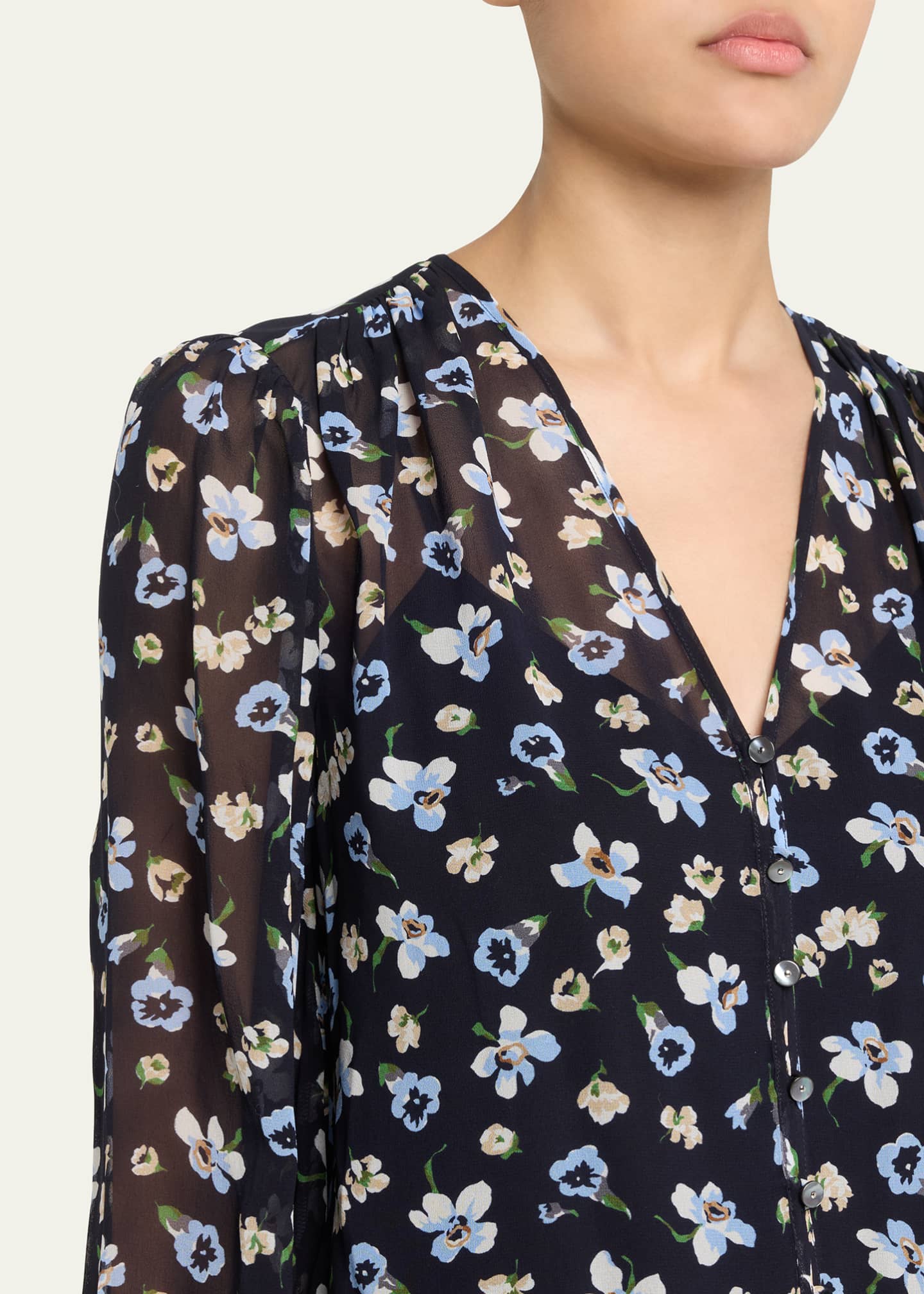 Veronica Beard Alec Long-Sleeve Floral Silk Top Image 5 of 5