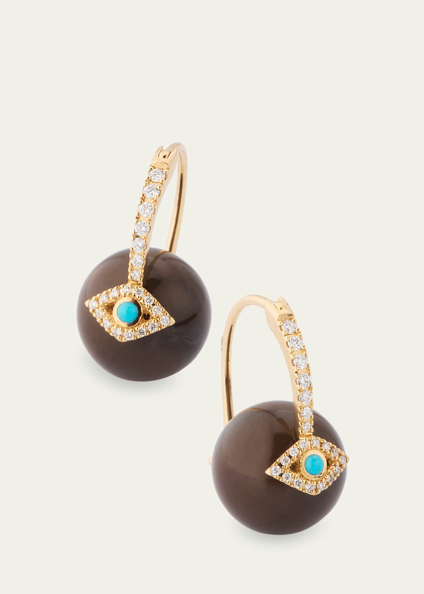 14K Yellow Gold Pave Diamond and Turquoise Evil Eye Bead Earrings