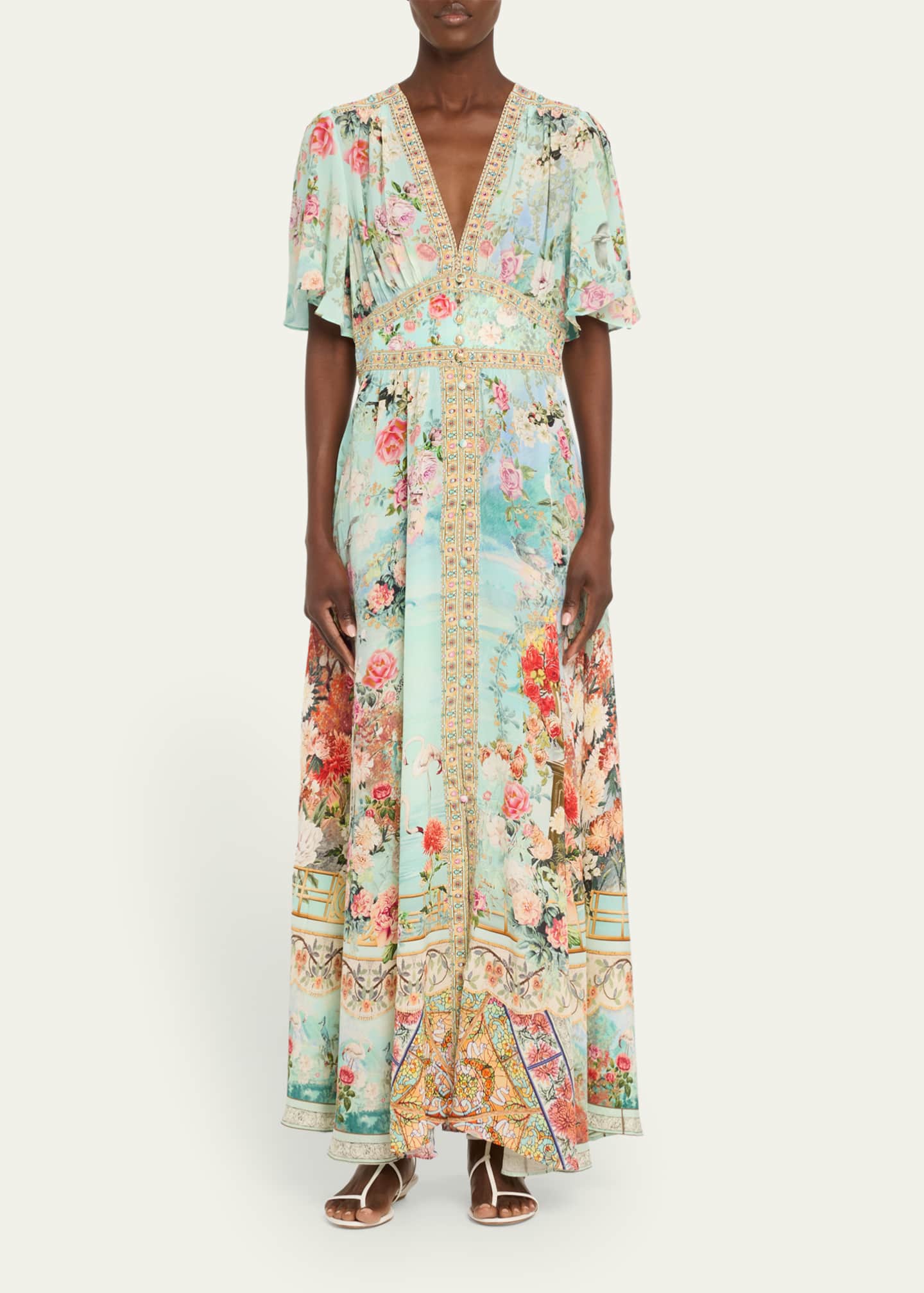 Camilla Jewellery Museum Shaped-Waistband Dress with Flutter Sleeves Image 2 of 5