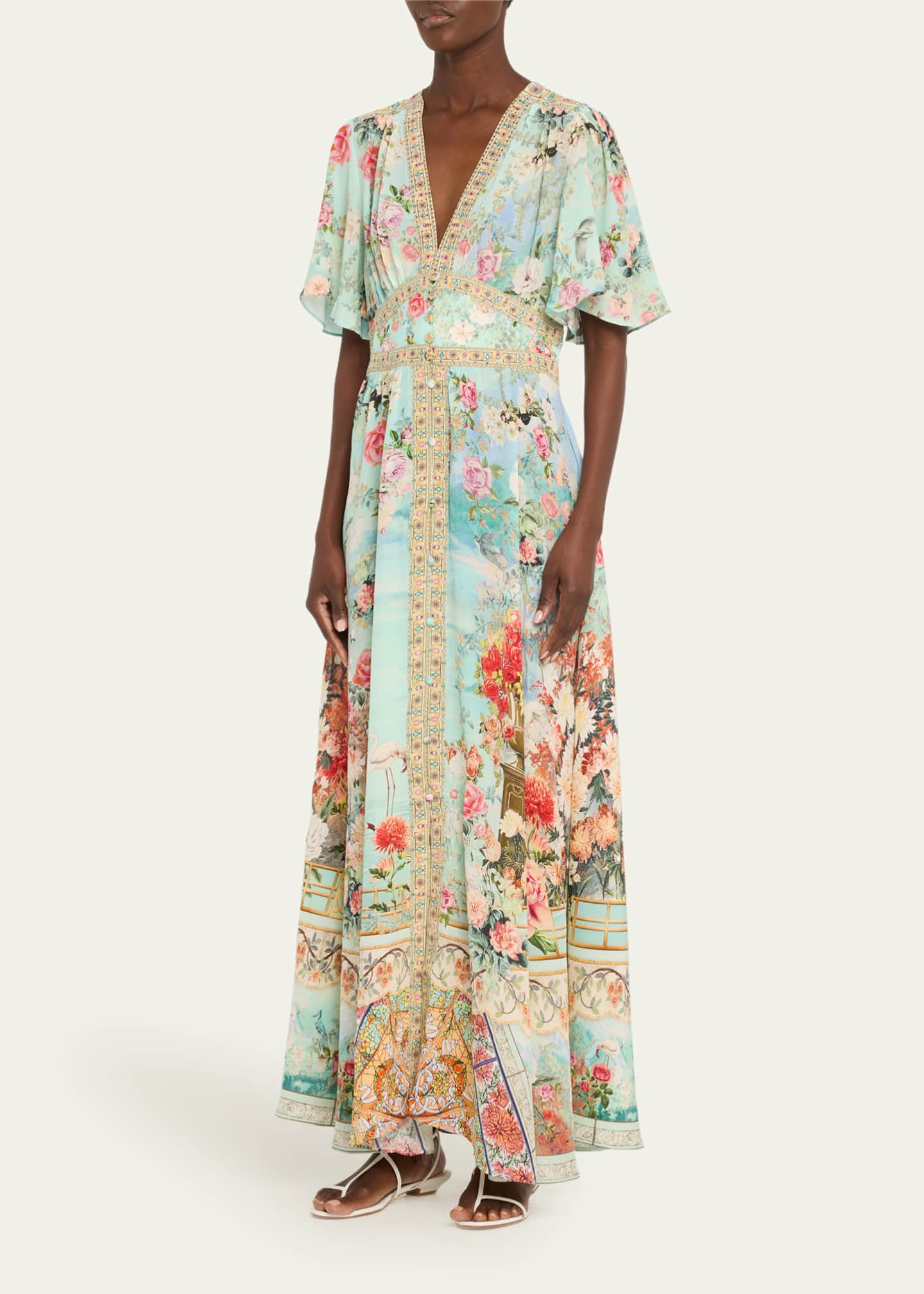 Camilla Jewellery Museum Shaped-Waistband Dress with Flutter Sleeves Image 4 of 5