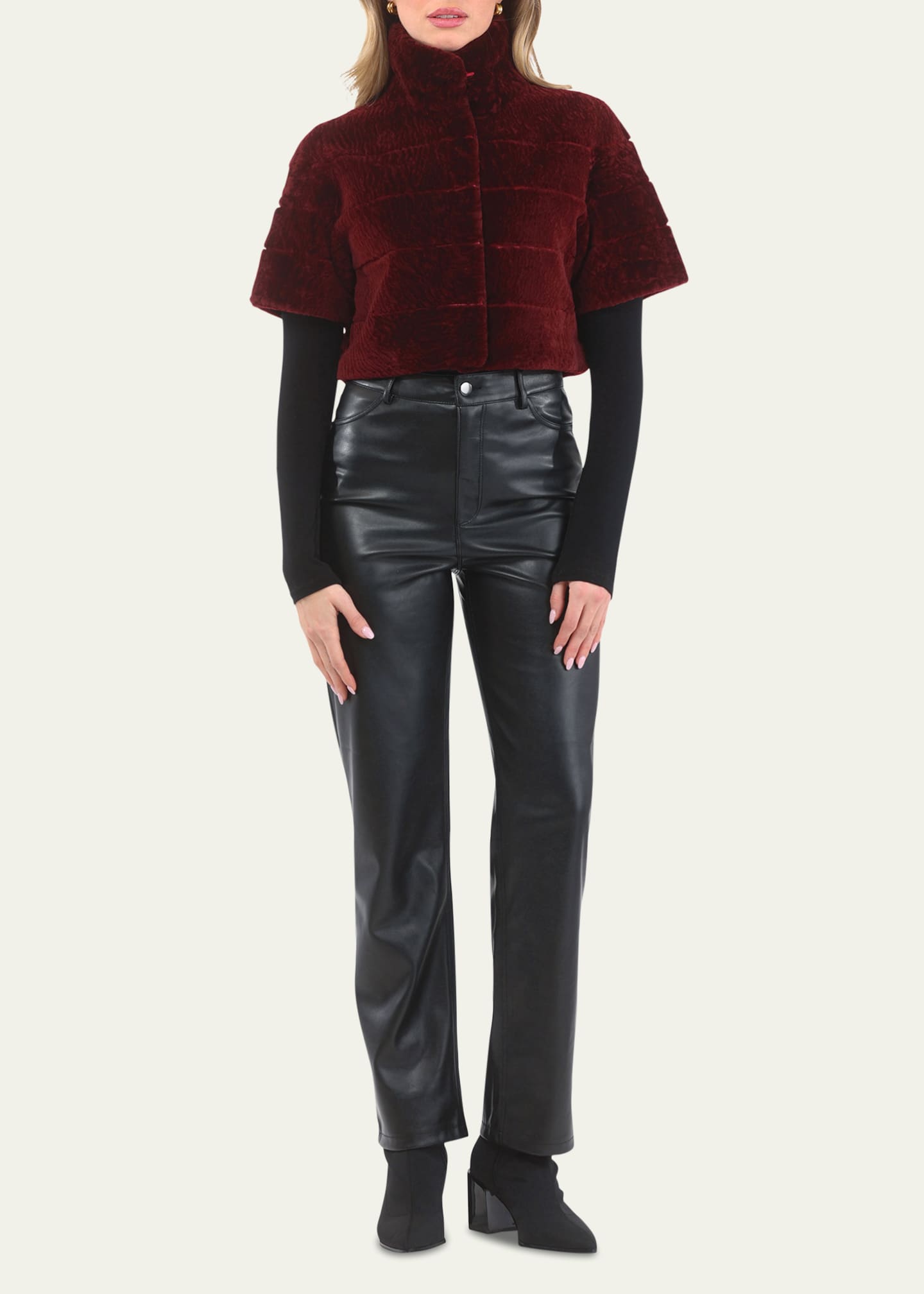 Gorski Reversible Textured Shearling Lamb Bolero Image 2 of 4