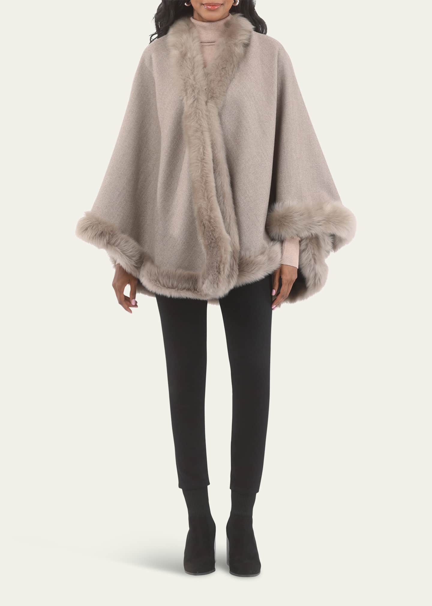 Gorski Wool and Cashmere Cape with Merinillo Shearling Lamb Trim Image 2 of 4