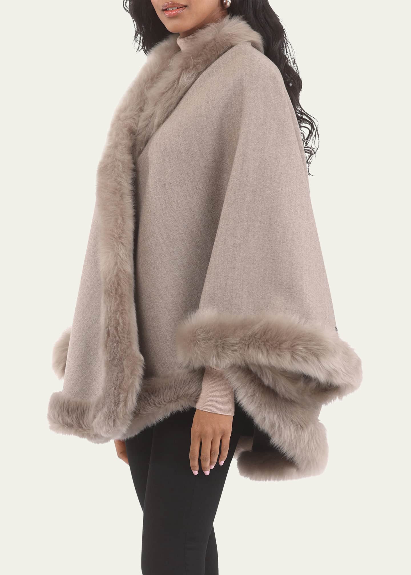 Gorski Wool and Cashmere Cape with Merinillo Shearling Lamb Trim Image 4 of 4