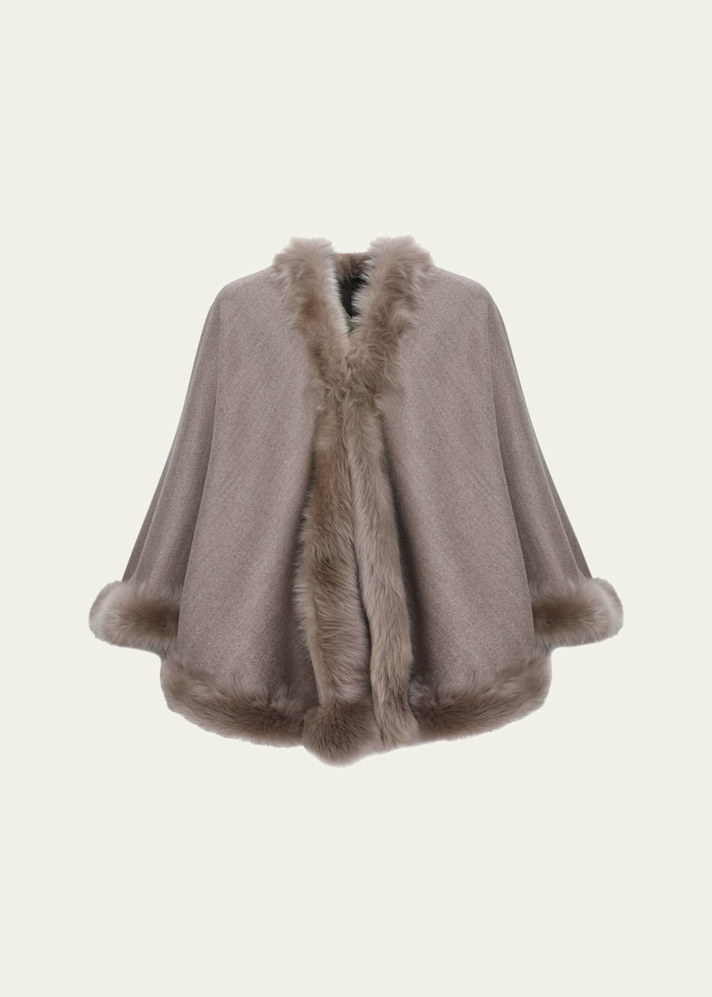 Gorski Wool and Cashmere Cape with Merinillo Shearling Lamb Trim Image 1 of 4