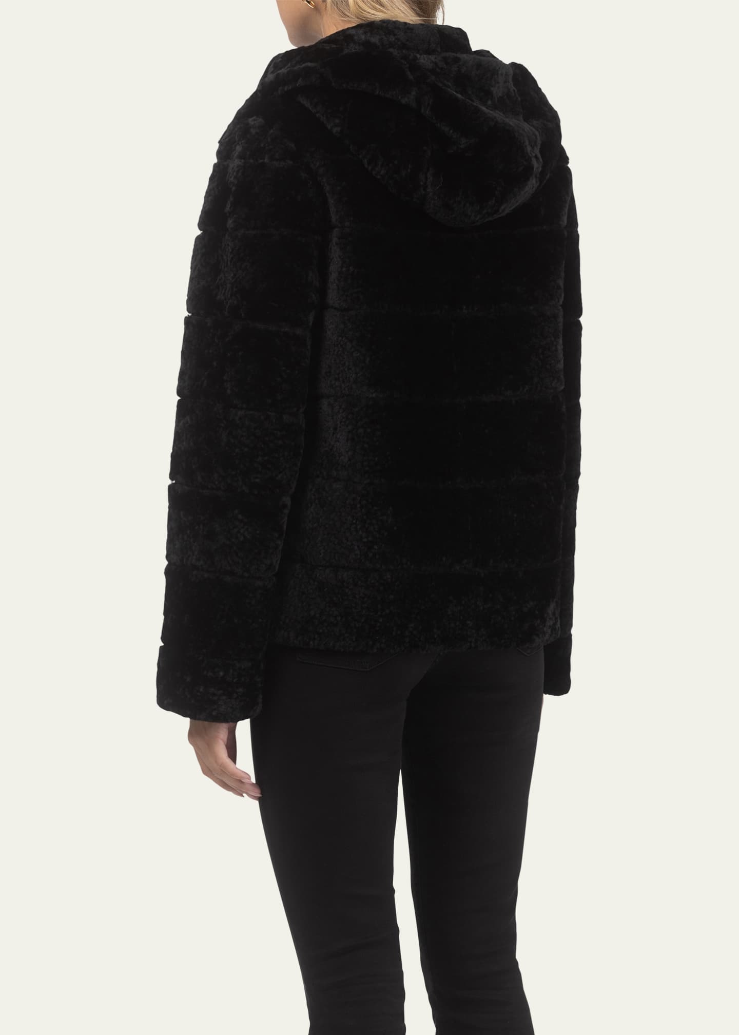 Gorski Horizontal Curly Shearling Lamb Zip Hooded Jacket Image 3 of 4