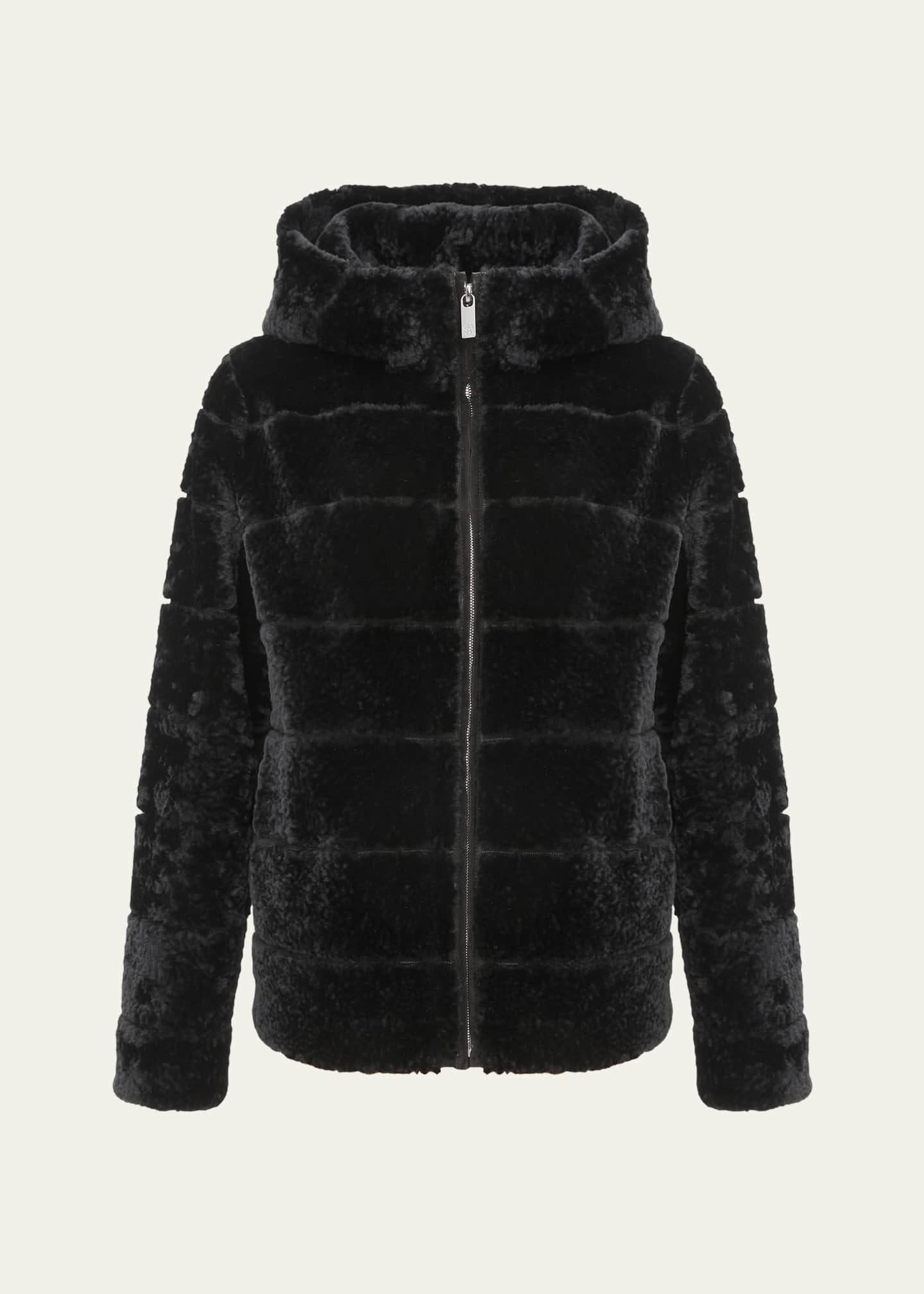 Gorski Horizontal Curly Shearling Lamb Zip Hooded Jacket Image 1 of 4