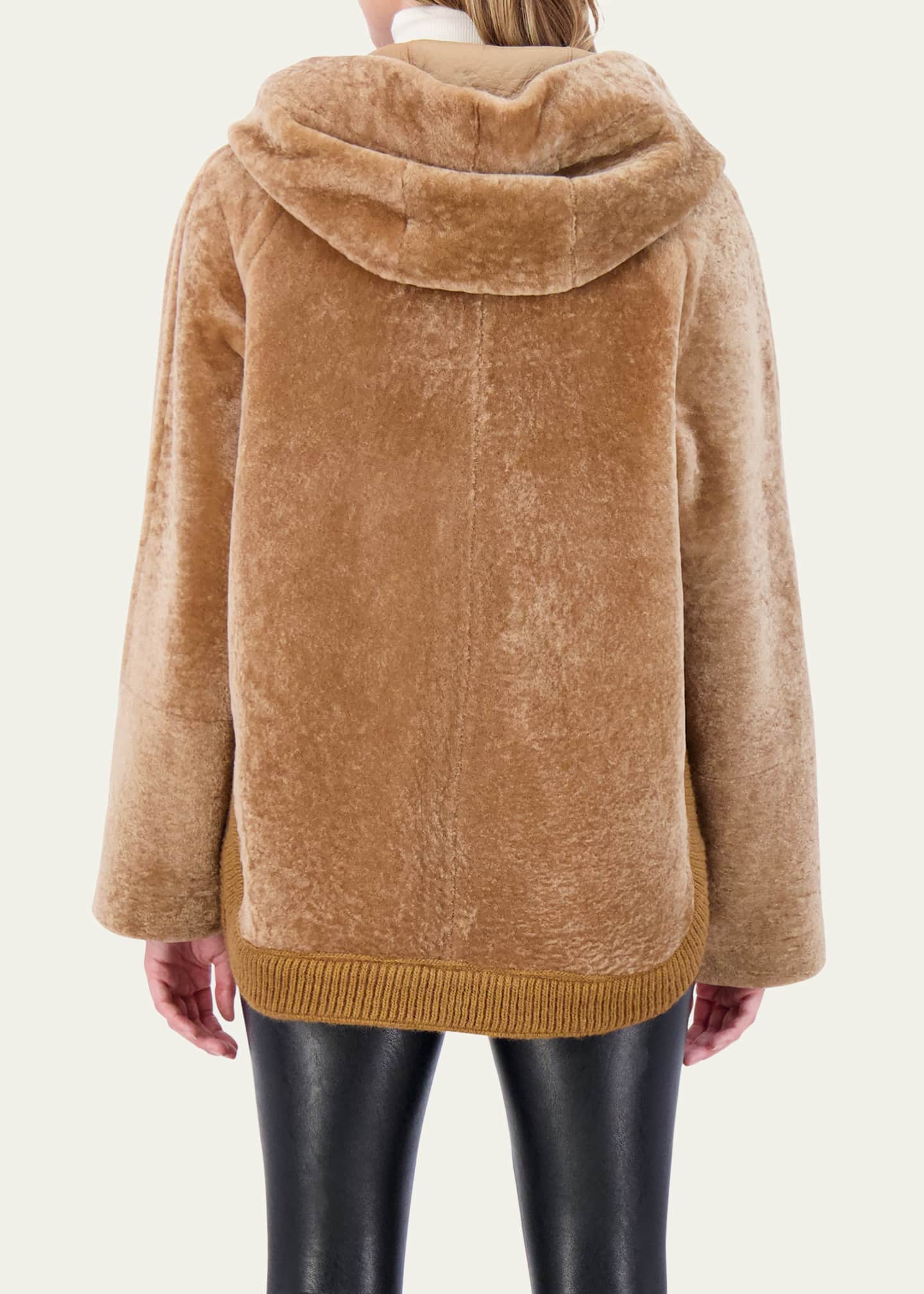 Gorski Reversible Textured Shearling Lamb Zip Hooded Jacket Image 3 of 4