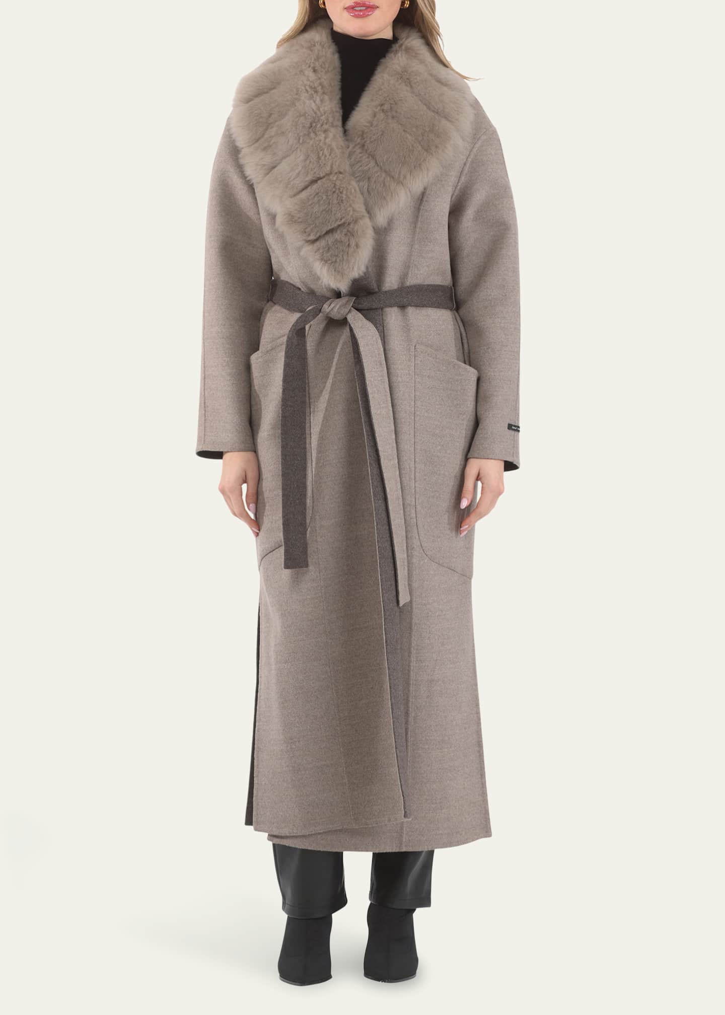 Gorski Loro Piana Double-Face Cashmere-Blend Coat with Detachable Merinillo Shearling Lamb Collar Image 2 of 4