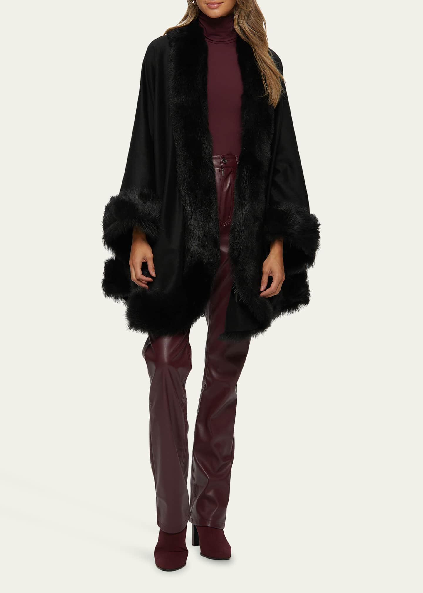 Gorski Cashmere Cape with Toscana Shearling Lamb Trim Image 2 of 4