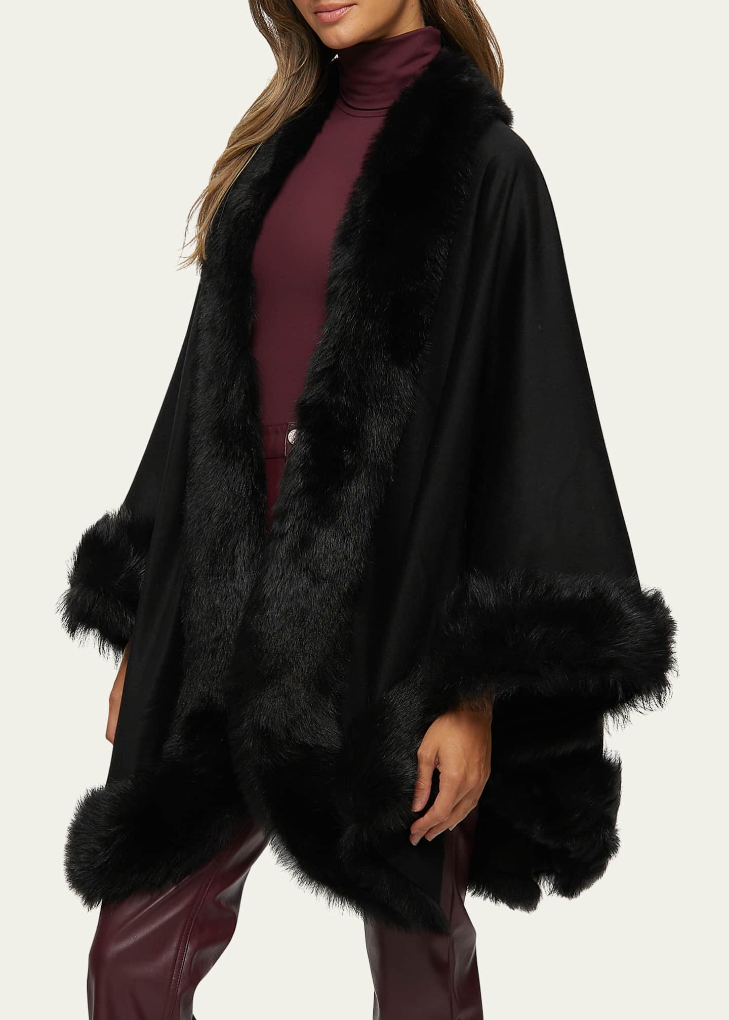 Gorski Cashmere Cape with Toscana Shearling Lamb Trim Image 4 of 4