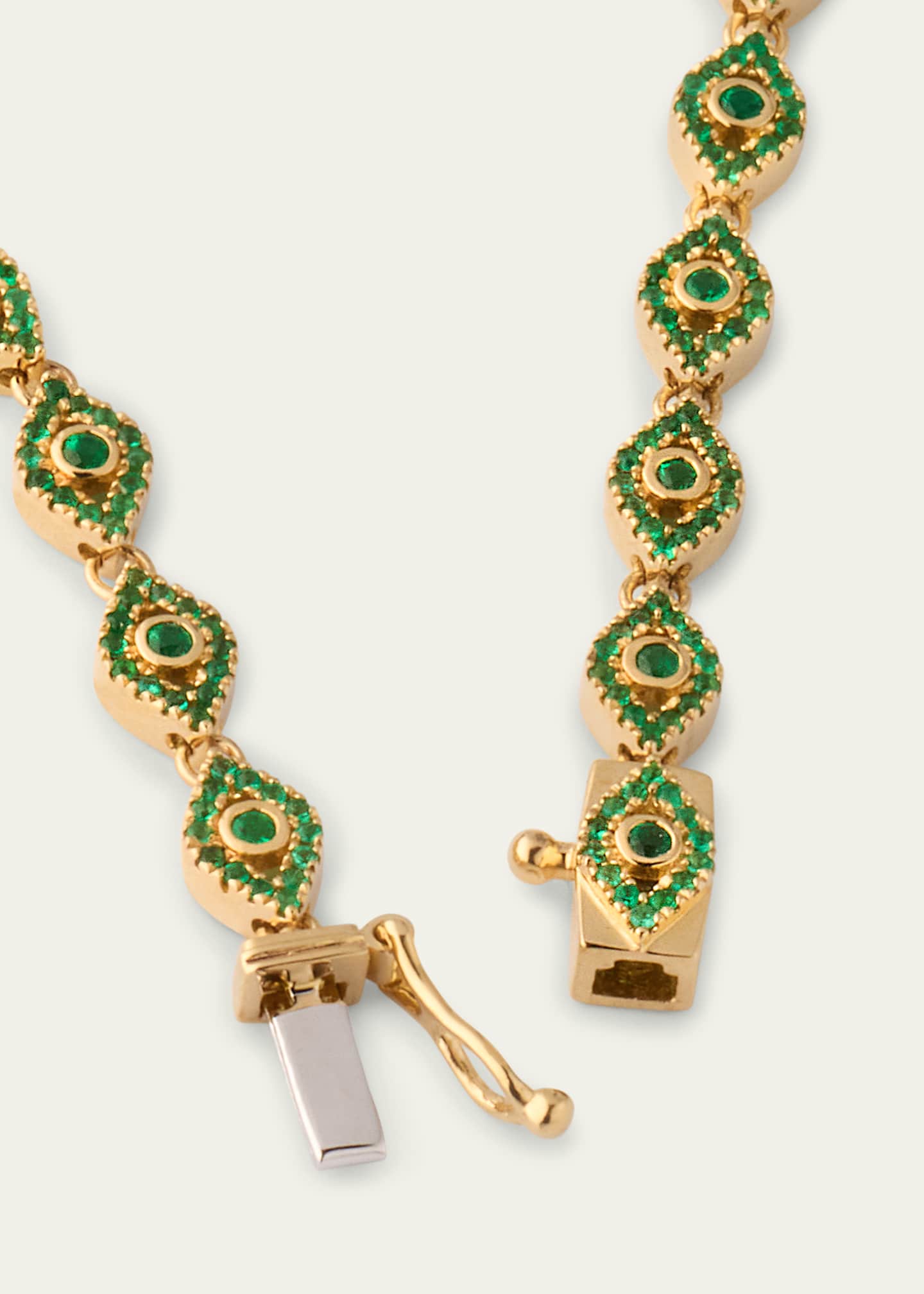 Sydney Evan 14K Gold 1.75mm Evil Eye Emerald Tennis Bracelet Bergdorf