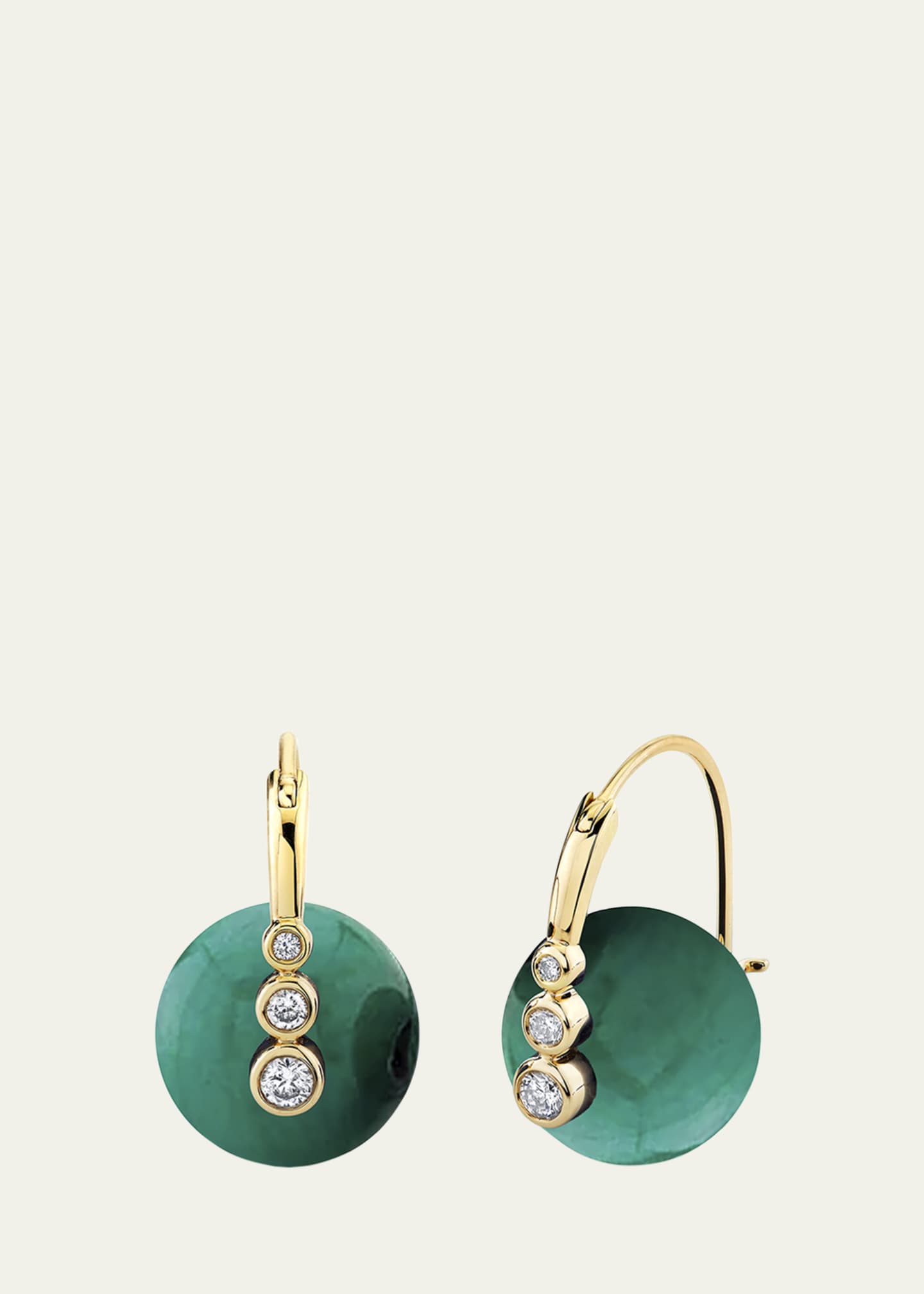 14K Yellow Gold Graduated Diamond Bezel Malachite Bead Earrings