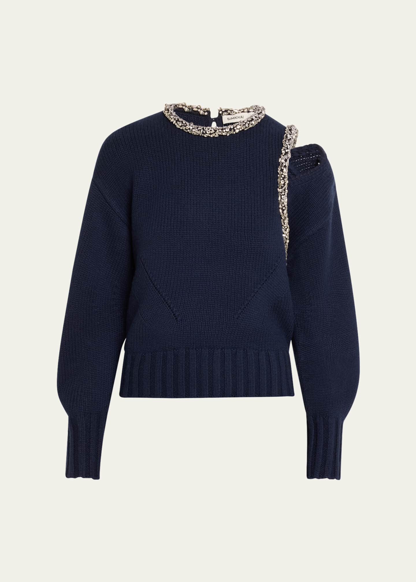 SIMKHAI Monroe Embellished Wool-Cashmere Sweater Image 1 of 5
