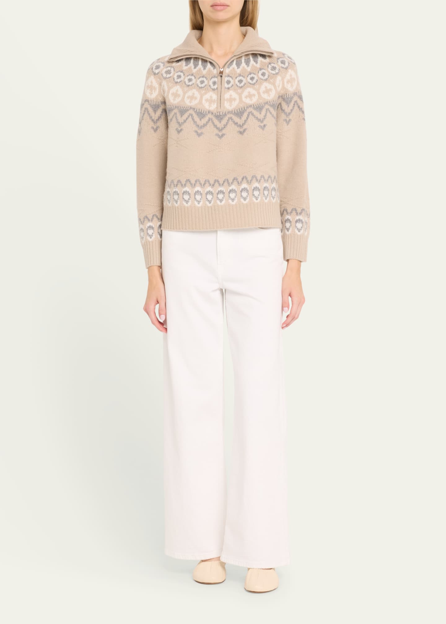 SIMKHAI Eliah Half-Zip Wool-Cashmere Pullover Image 2 of 5