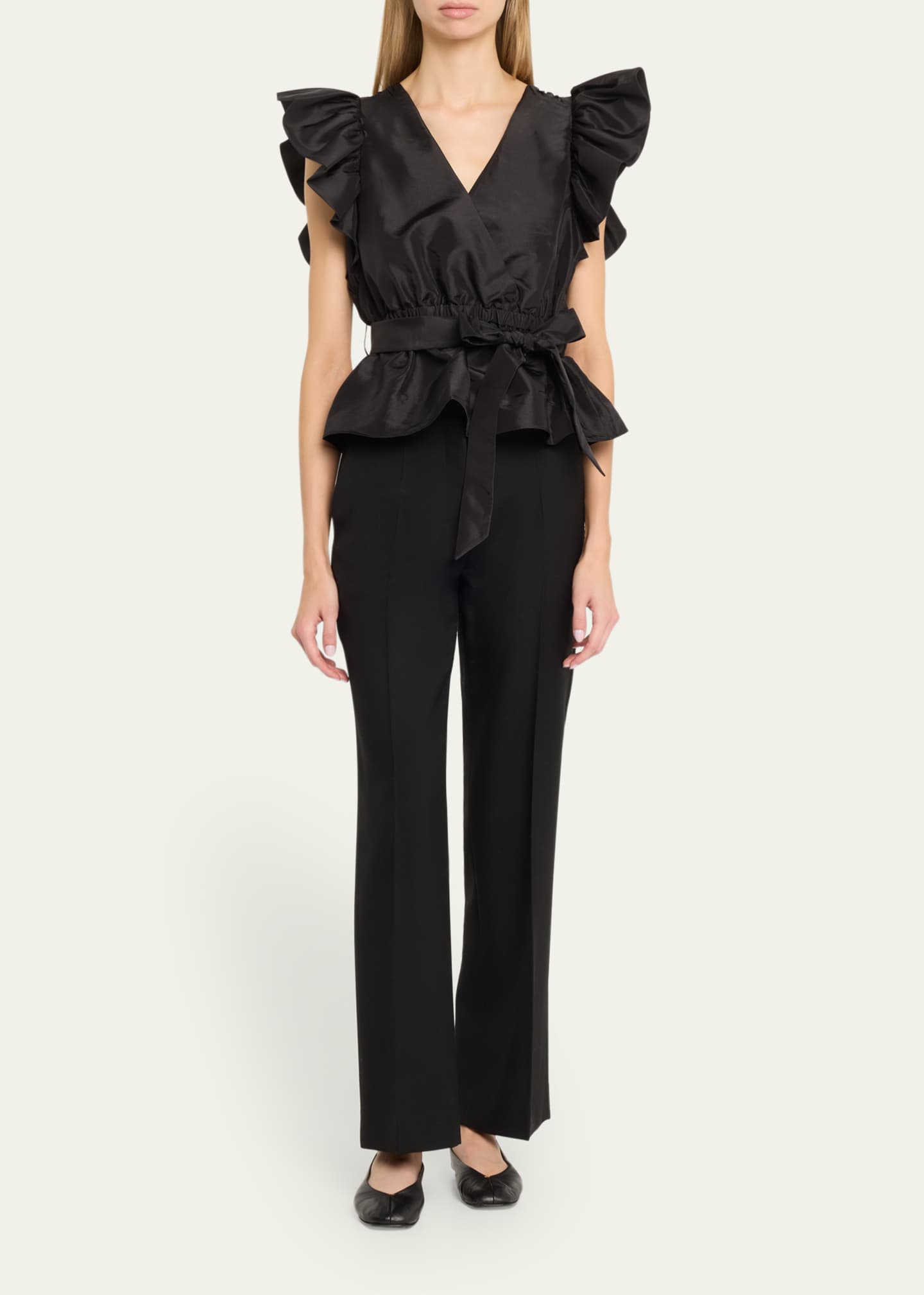 SIMKHAI Adelaide Ruffle-Sleeve Wrap Top Image 2 of 5