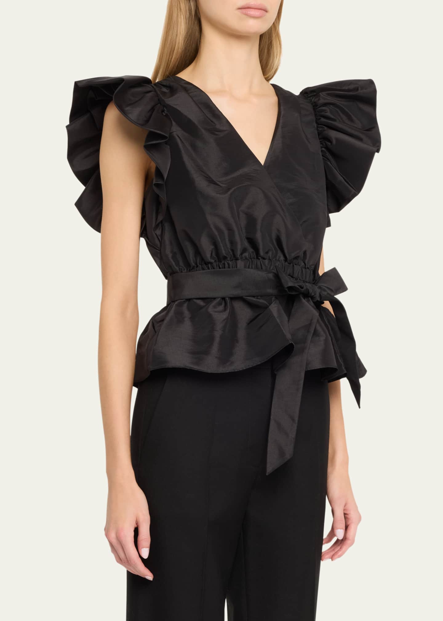 SIMKHAI Adelaide Ruffle-Sleeve Wrap Top Image 4 of 5