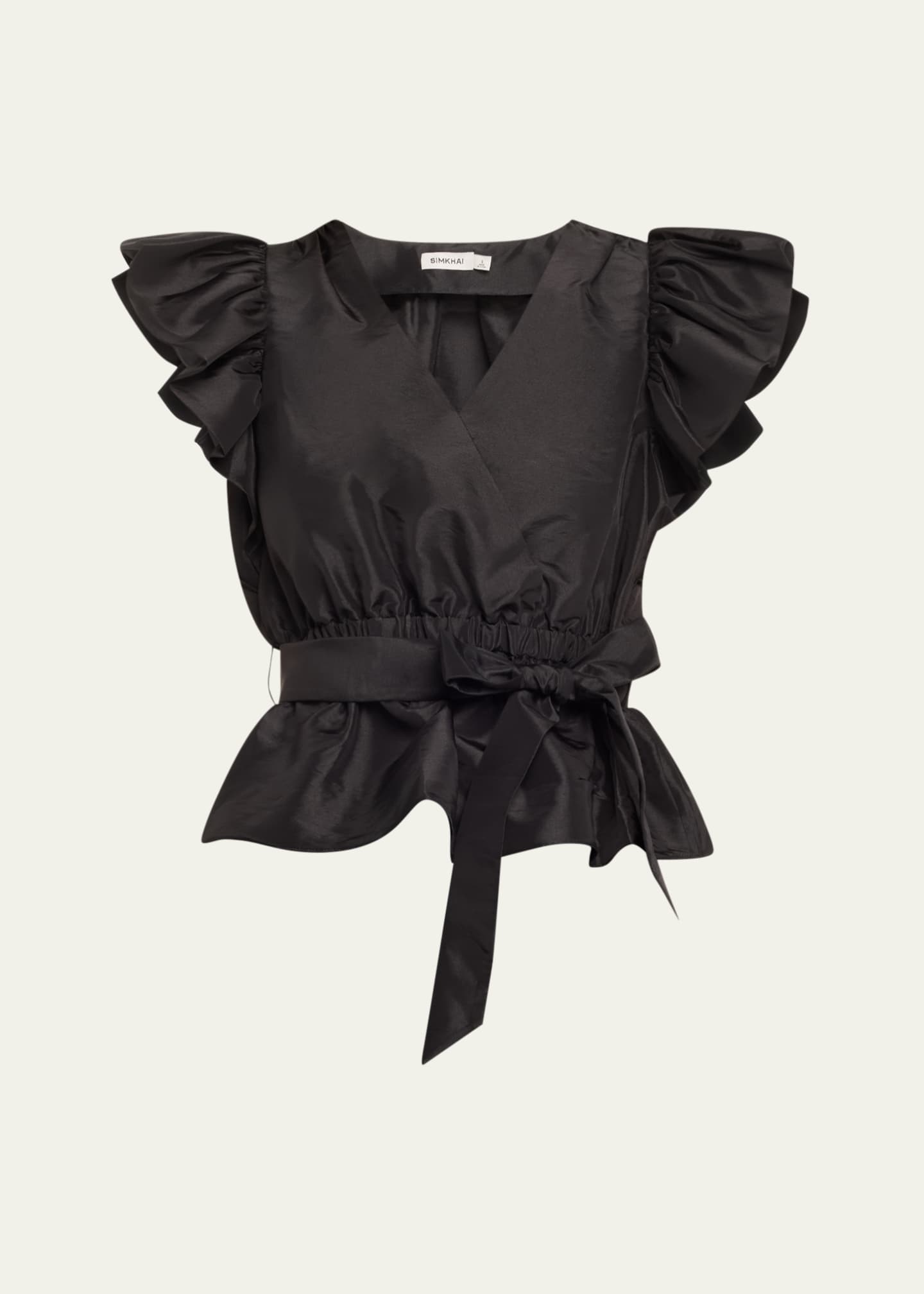 SIMKHAI Adelaide Ruffle-Sleeve Wrap Top Image 1 of 5