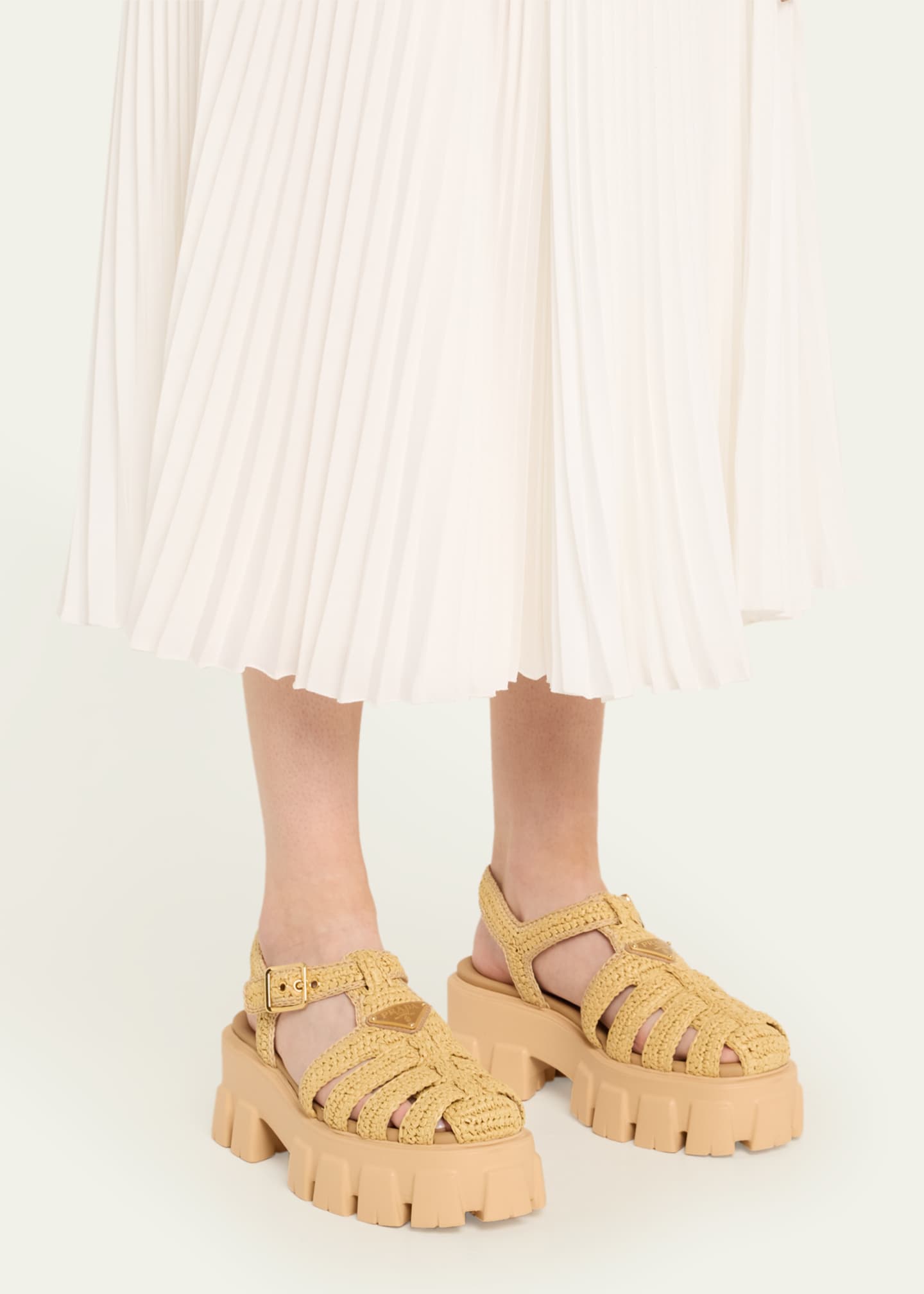 Prada Monolith Raffia Chunky Fisherman Sandals Image 2 of 6