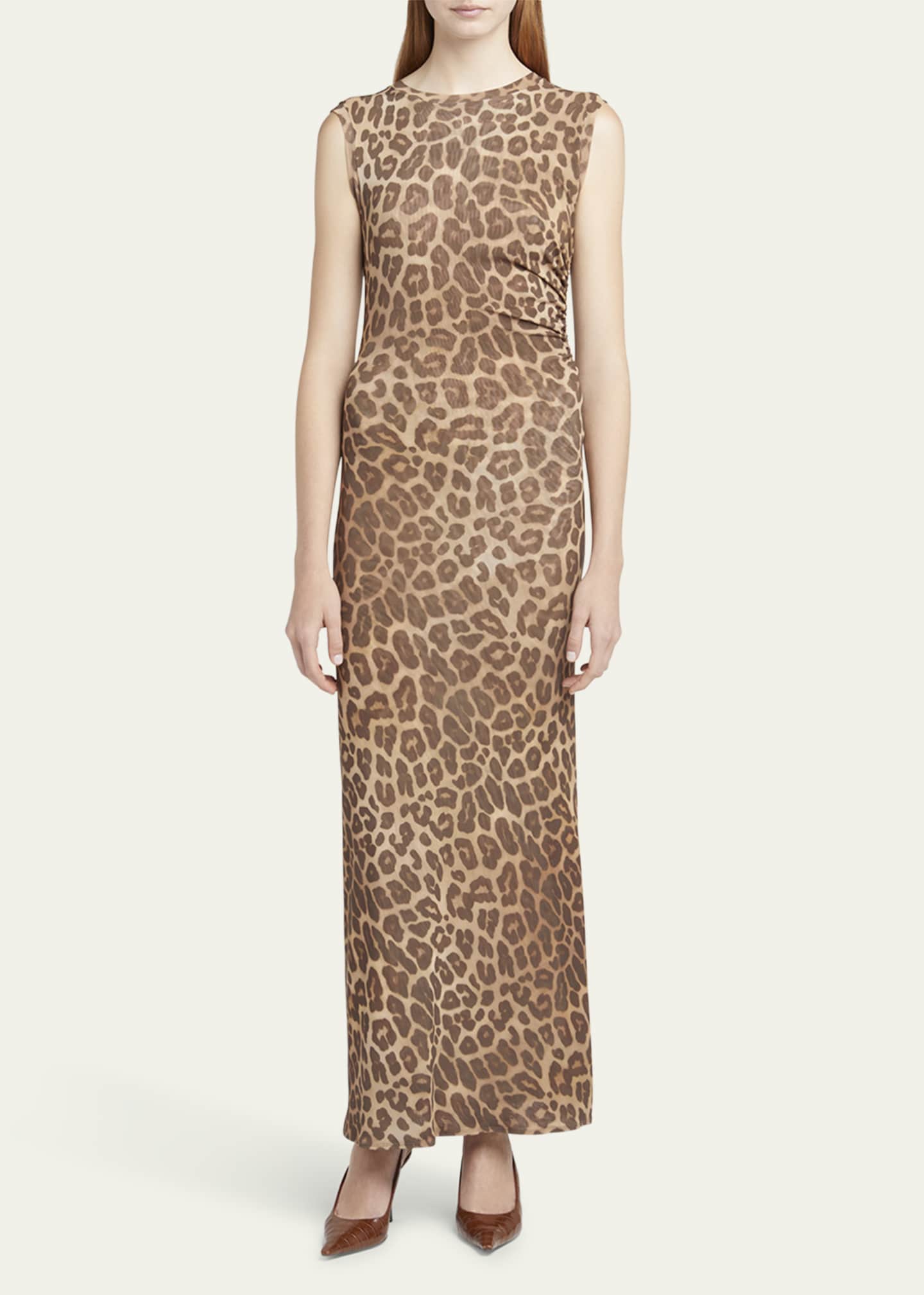 Stella McCartney Long Leopard Mesh Sleeveless Dress Image 2 of 5