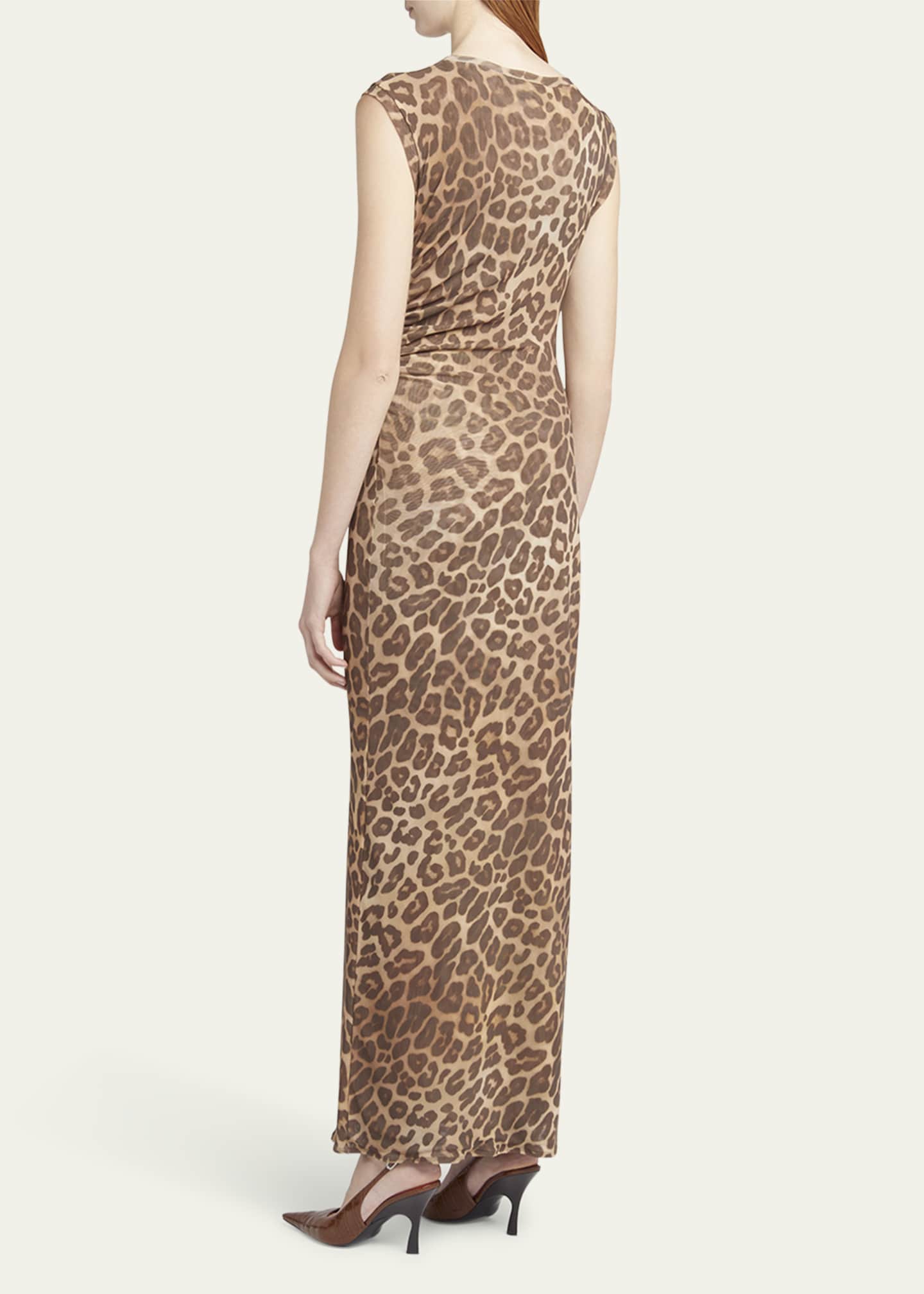 Stella McCartney Long Leopard Mesh Sleeveless Dress Image 3 of 5