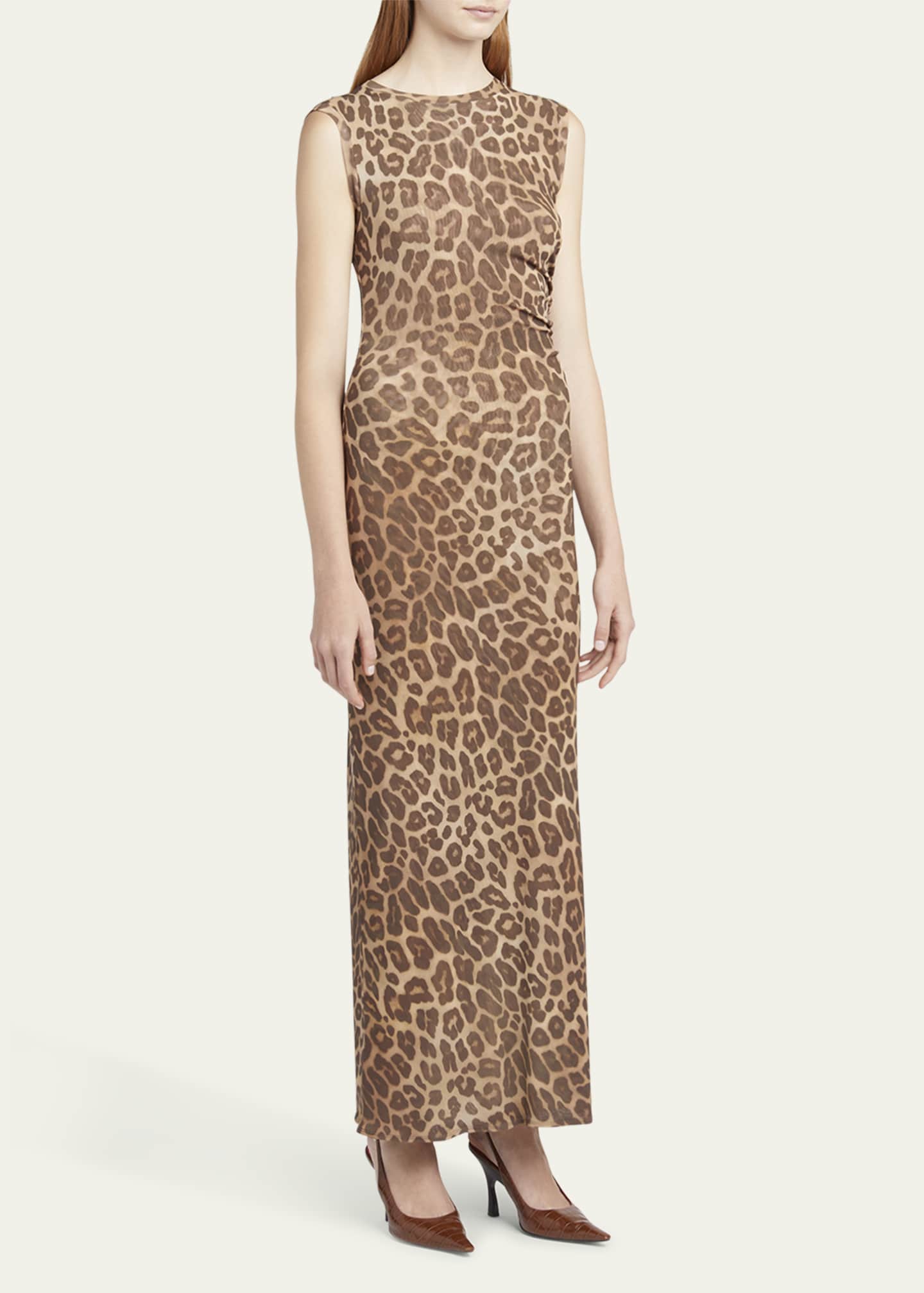 Stella McCartney Long Leopard Mesh Sleeveless Dress Image 4 of 5