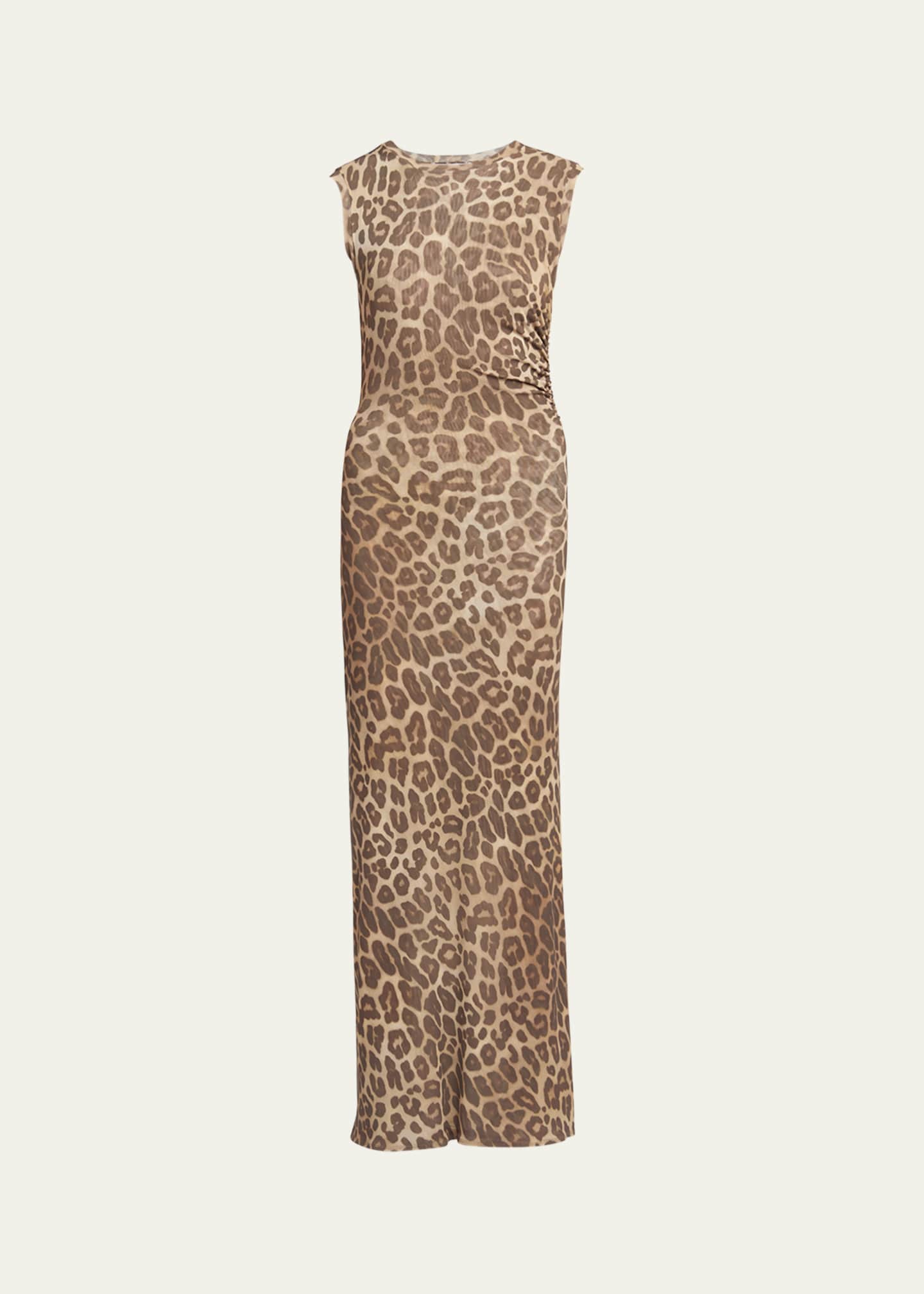 Stella McCartney Long Leopard Mesh Sleeveless Dress Image 1 of 5