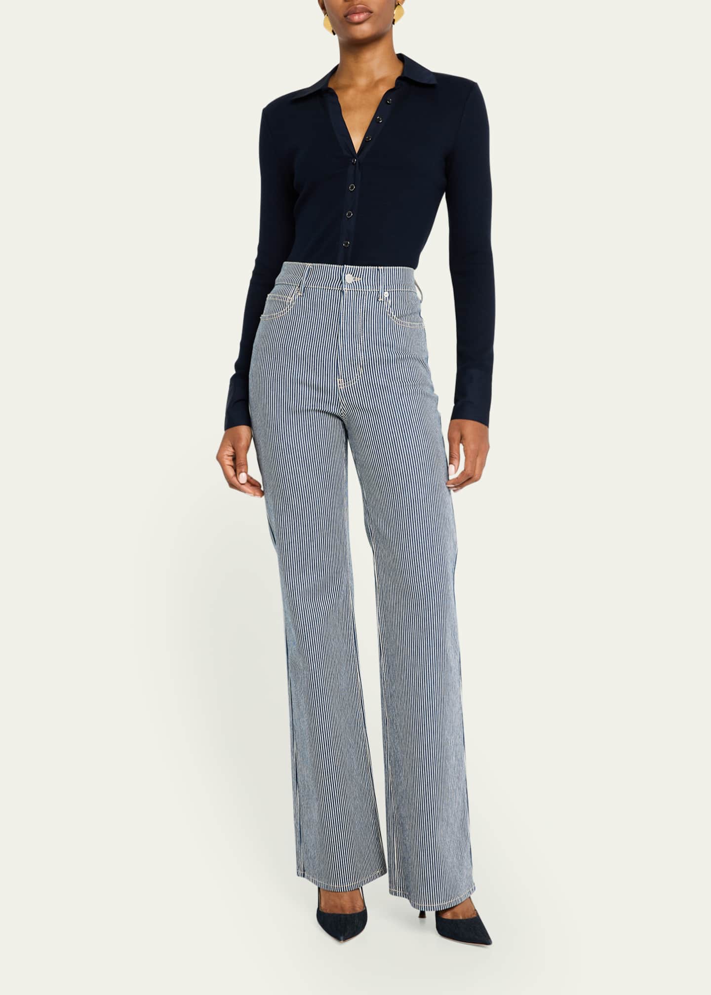 Veronica Beard Crosbie Wide-Leg Stripe Jeans Image 2 of 5