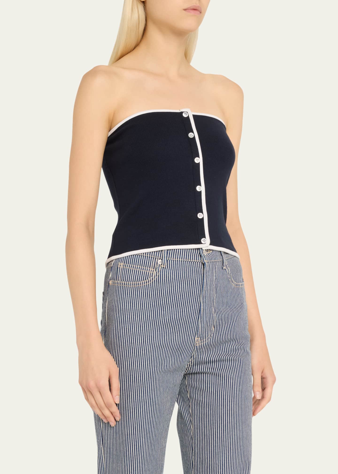 Veronica Beard Valley Button-Front Tube Top Image 4 of 5