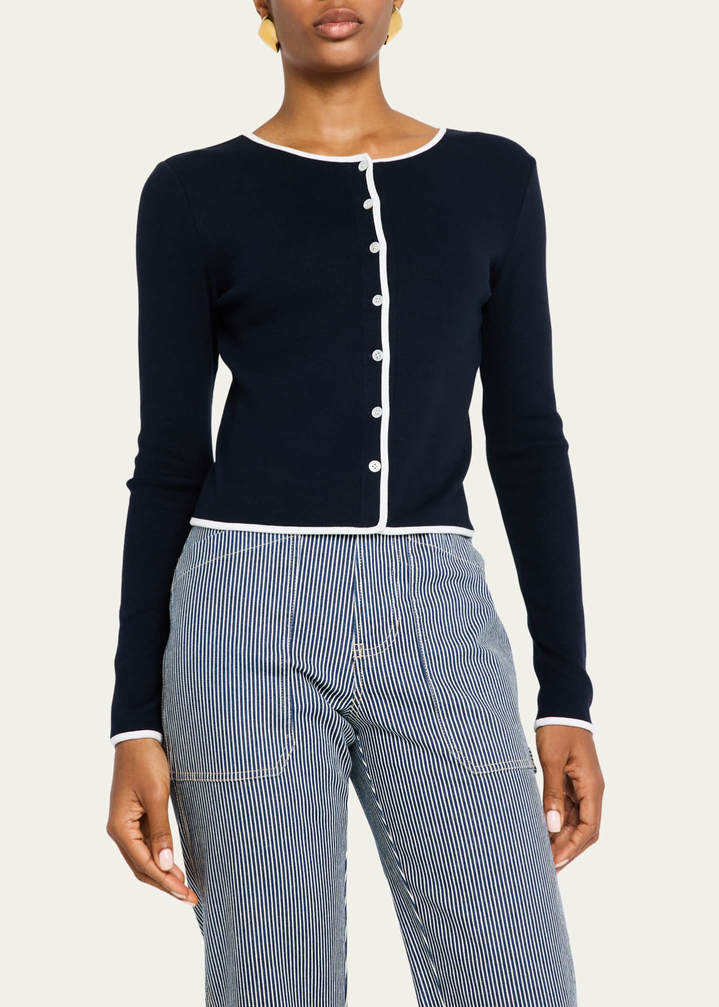 Veronica Beard Wilmer Contrast Trim Cardigan Image 3 of 4