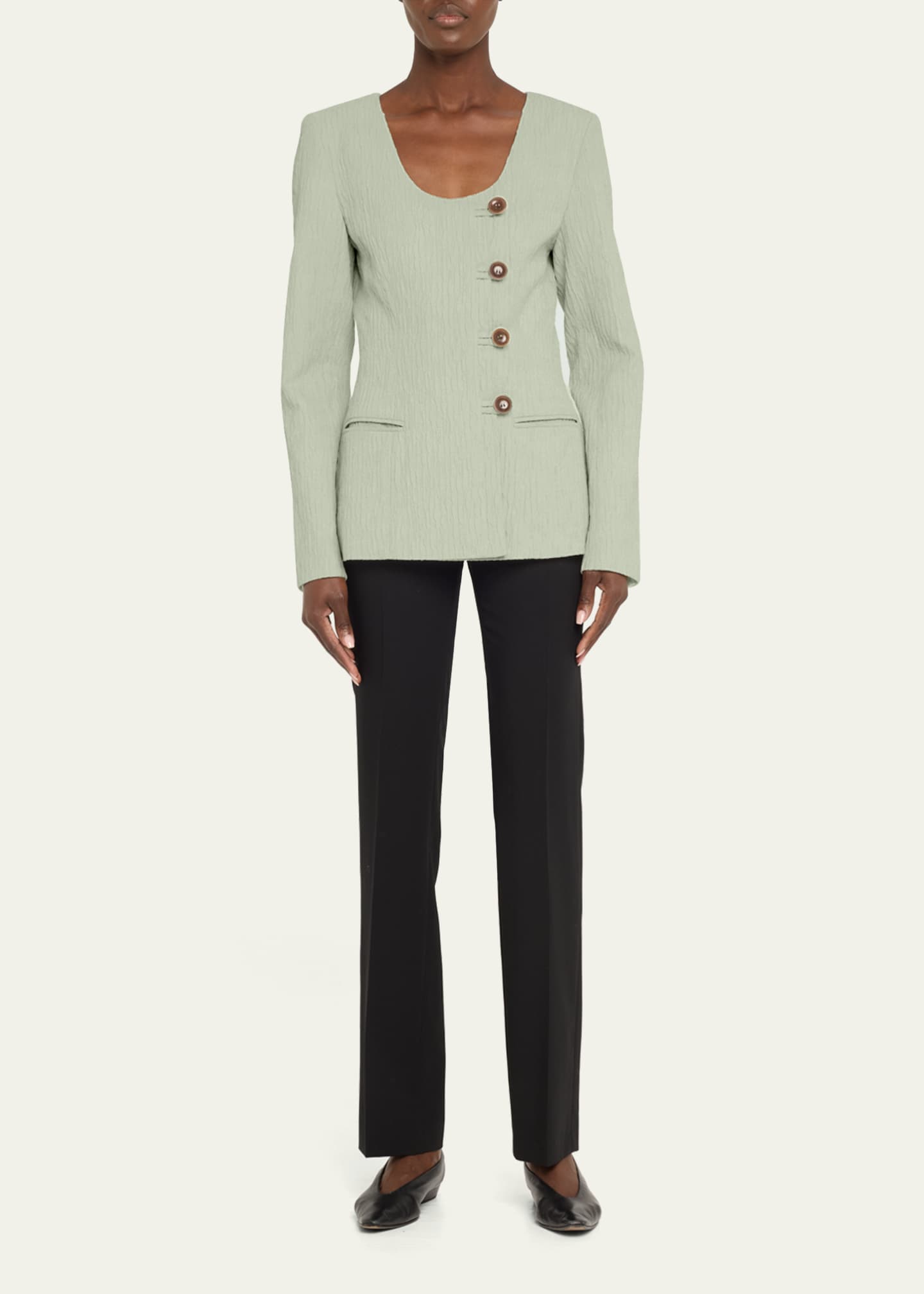 Anna Quan Vera Button-Down Crinkled Jacquard Jacket Image 2 of 5
