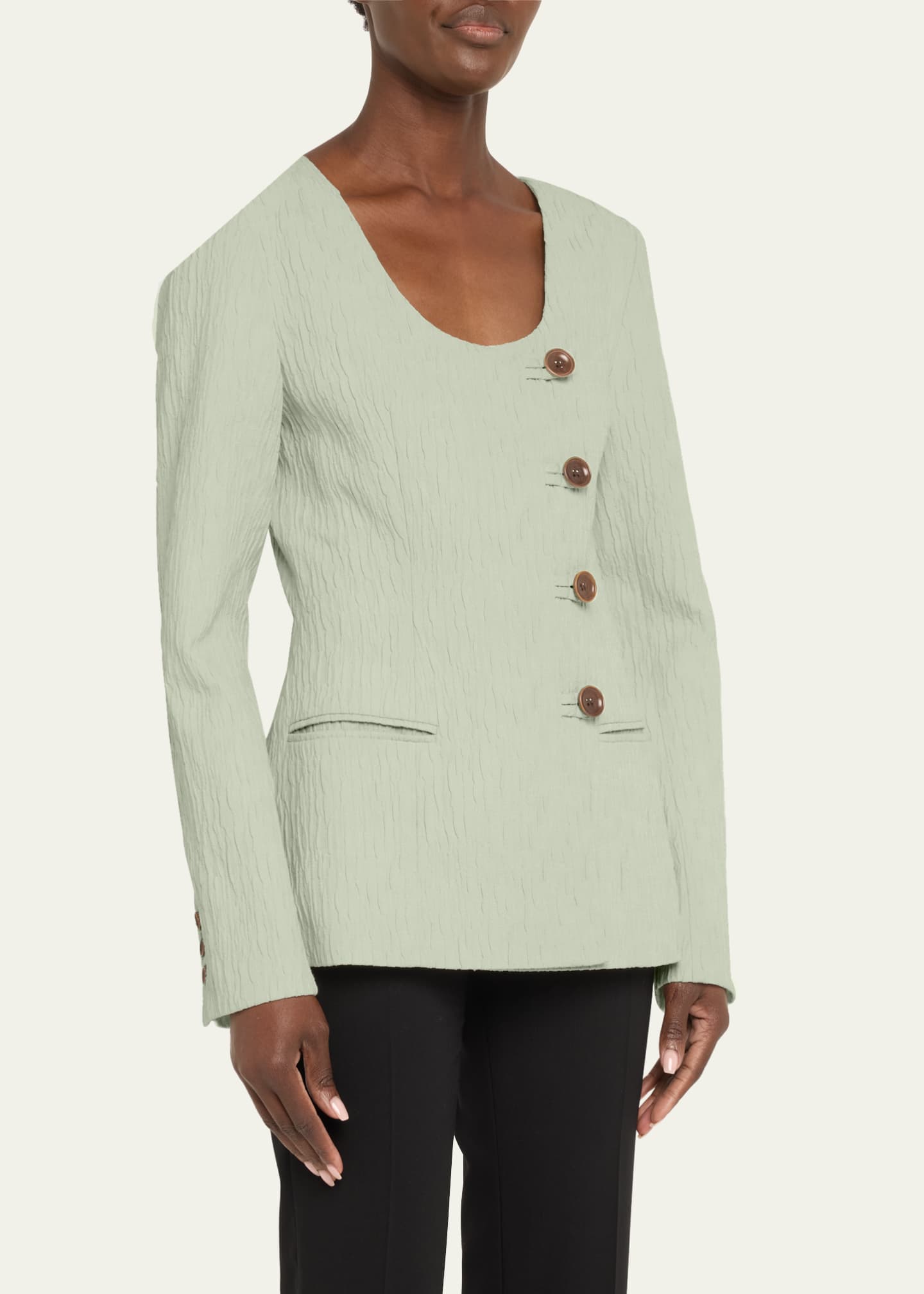 Anna Quan Vera Button-Down Crinkled Jacquard Jacket Image 4 of 5