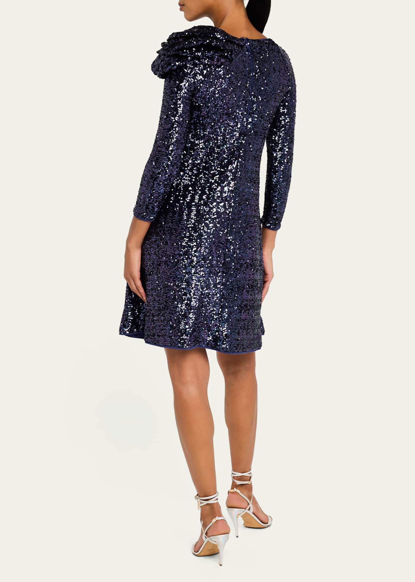 Chiara Boni La Petite Robe Bateau-Neck Sequin Ruffle Mini Dress Image 3 of 5