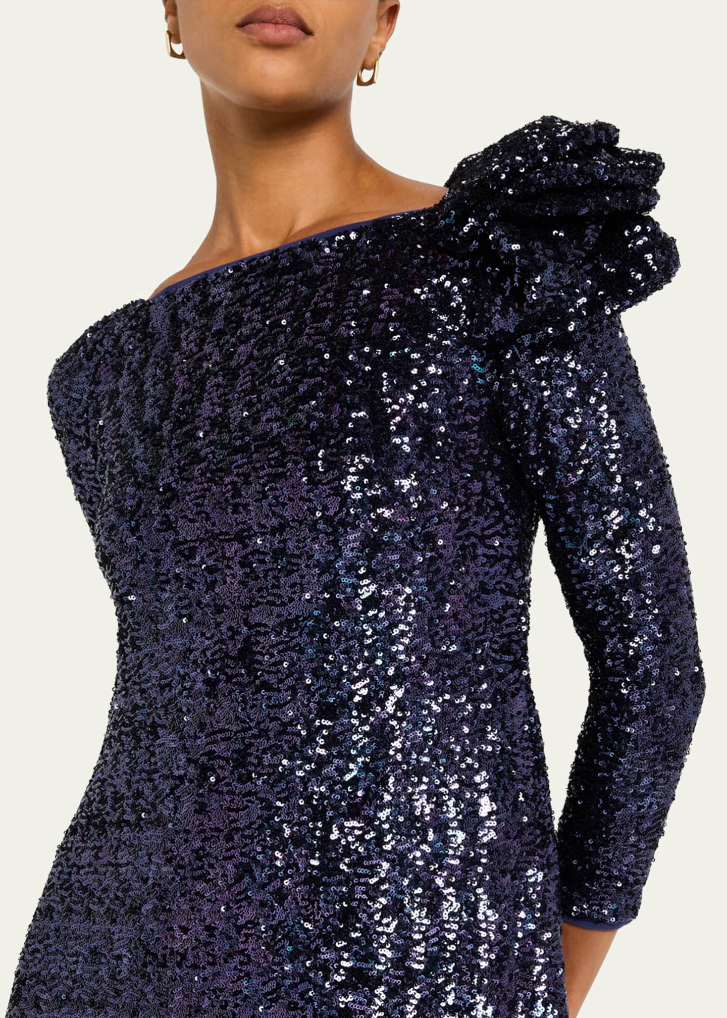 Chiara Boni La Petite Robe Bateau-Neck Sequin Ruffle Mini Dress Image 5 of 5