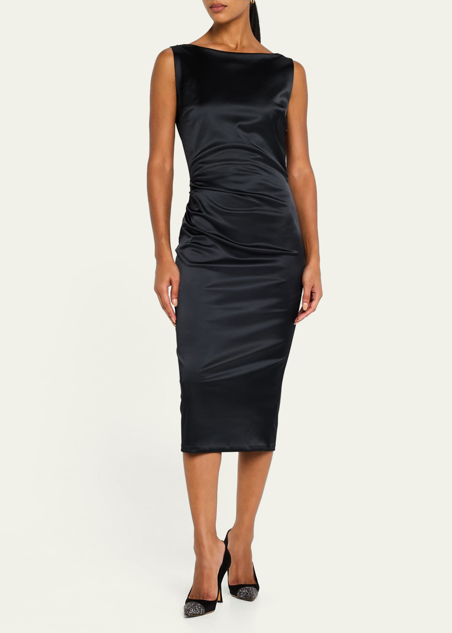 Chiara Boni La Petite Robe Cowl Satin Midi Sheath Dress Image 3 of 5